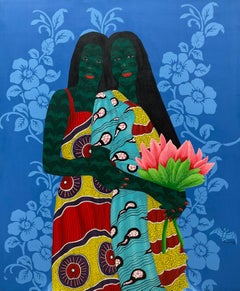 Hermanas de Amarillo 5 -Siglo XXI, Contemporáneo, Figurativo, Tela Amor Africano