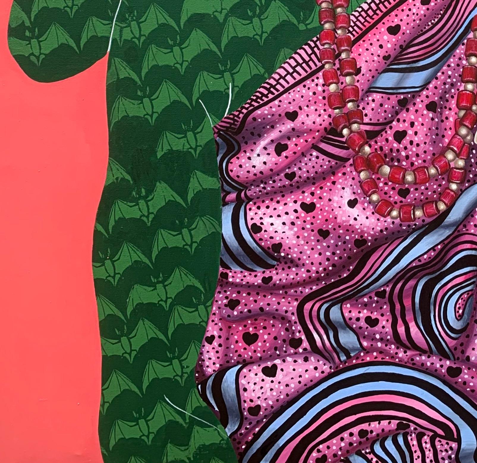 Soulmate - Pink Figurative Painting by Oluwafemi Afolabi