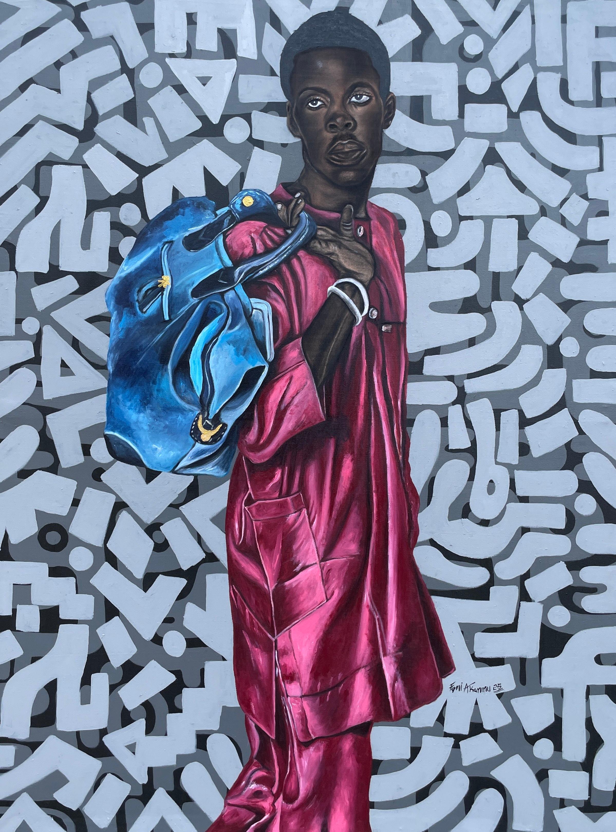 Oluwafemi Akanmu Figurative Painting - Away From Home - 21st Century Contemporary Figurative Modern Painting, Migration