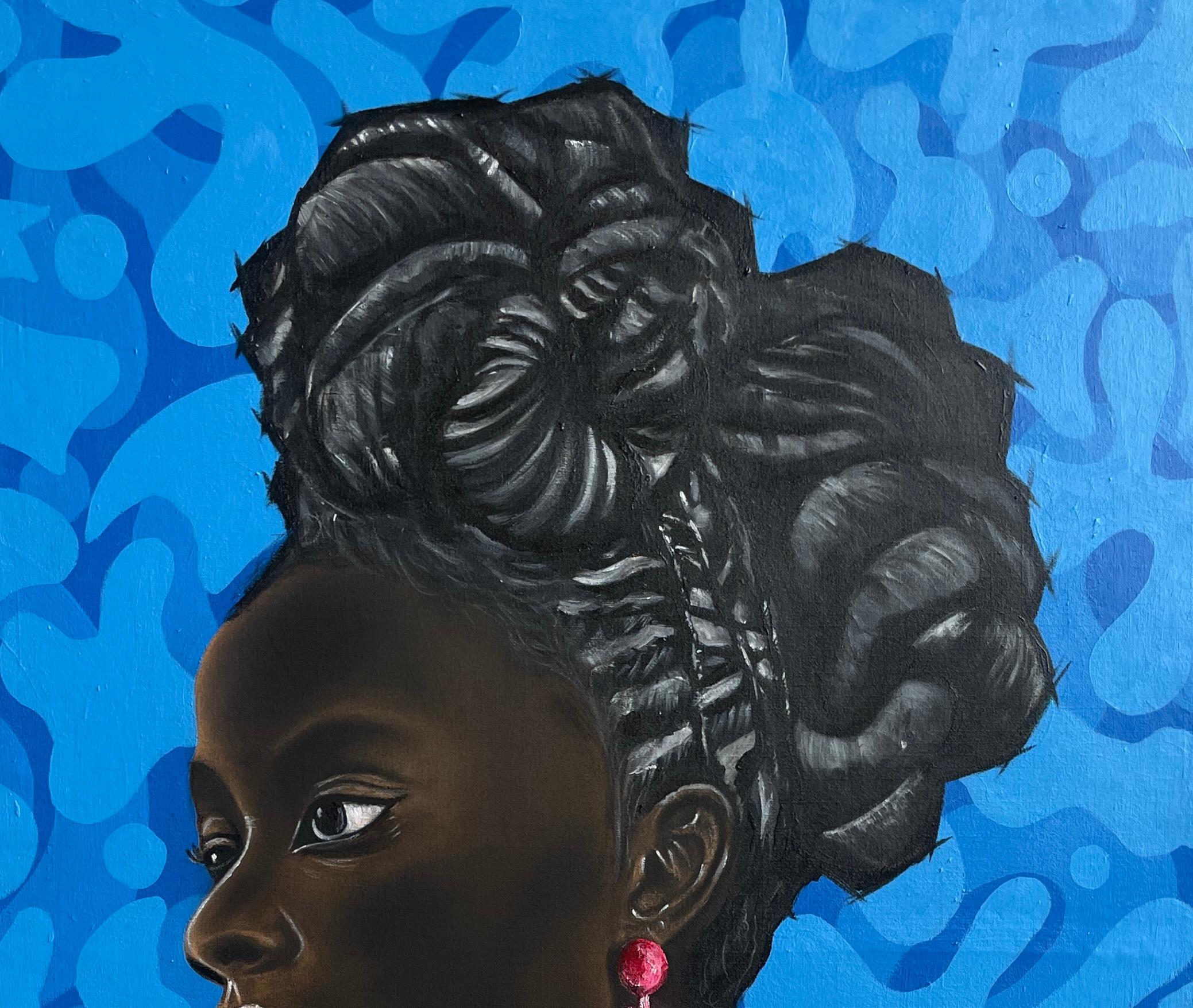 Black Heritage 2 - 21ème siècle, Contemporary, Figurative, African, Woman, Hair - Painting de Oluwafemi Akanmu