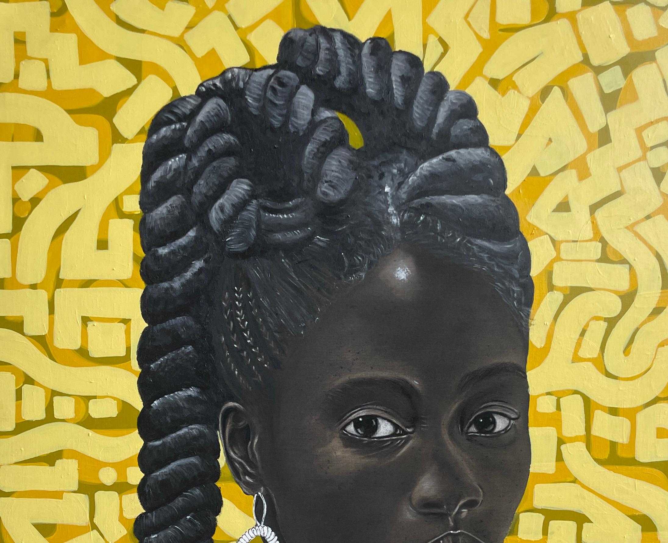 Herencia Negra 1 - Siglo XXI, Contemporáneo, Figurativo, Africano, Mujer, Pelo - Painting de Oluwafemi Akanmu