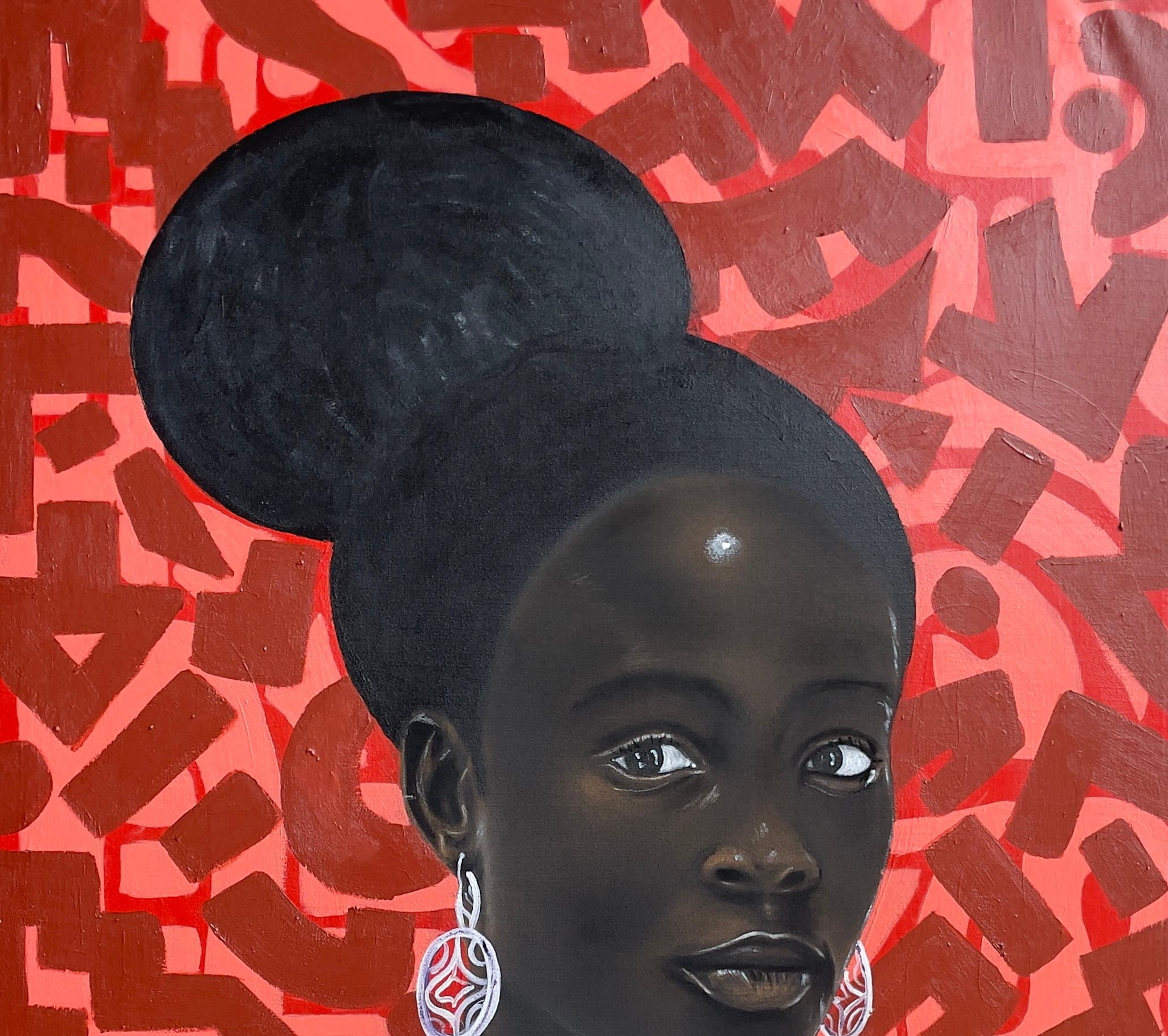 Black Heritage 3 - 21ème siècle, Contemporary, Figurative, African, Woman, Hair - Contemporain Mixed Media Art par Oluwafemi Akanmu