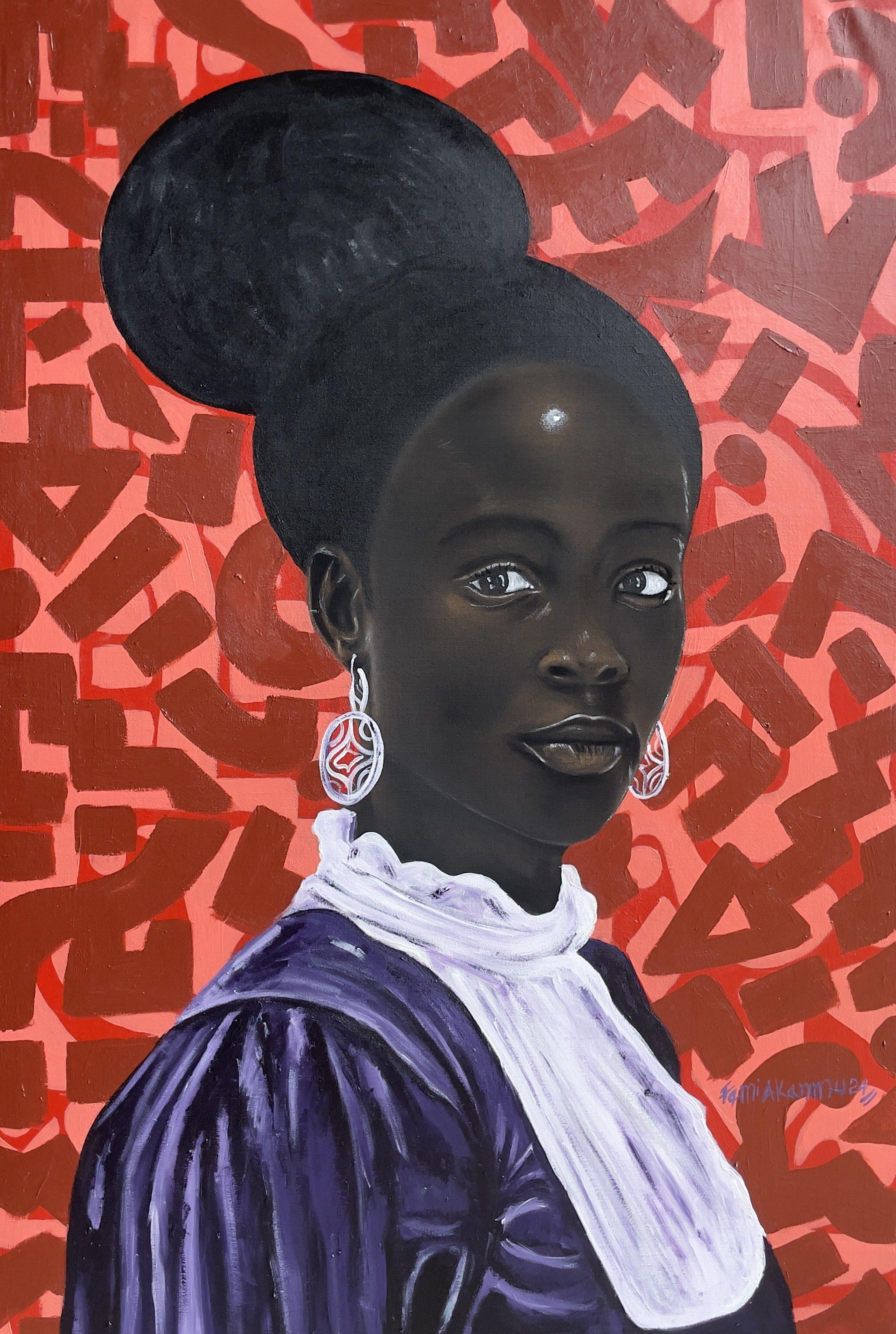 Black Heritage 3 - 21ème siècle, Contemporary, Figurative, African, Woman, Hair - Mixed Media Art de Oluwafemi Akanmu
