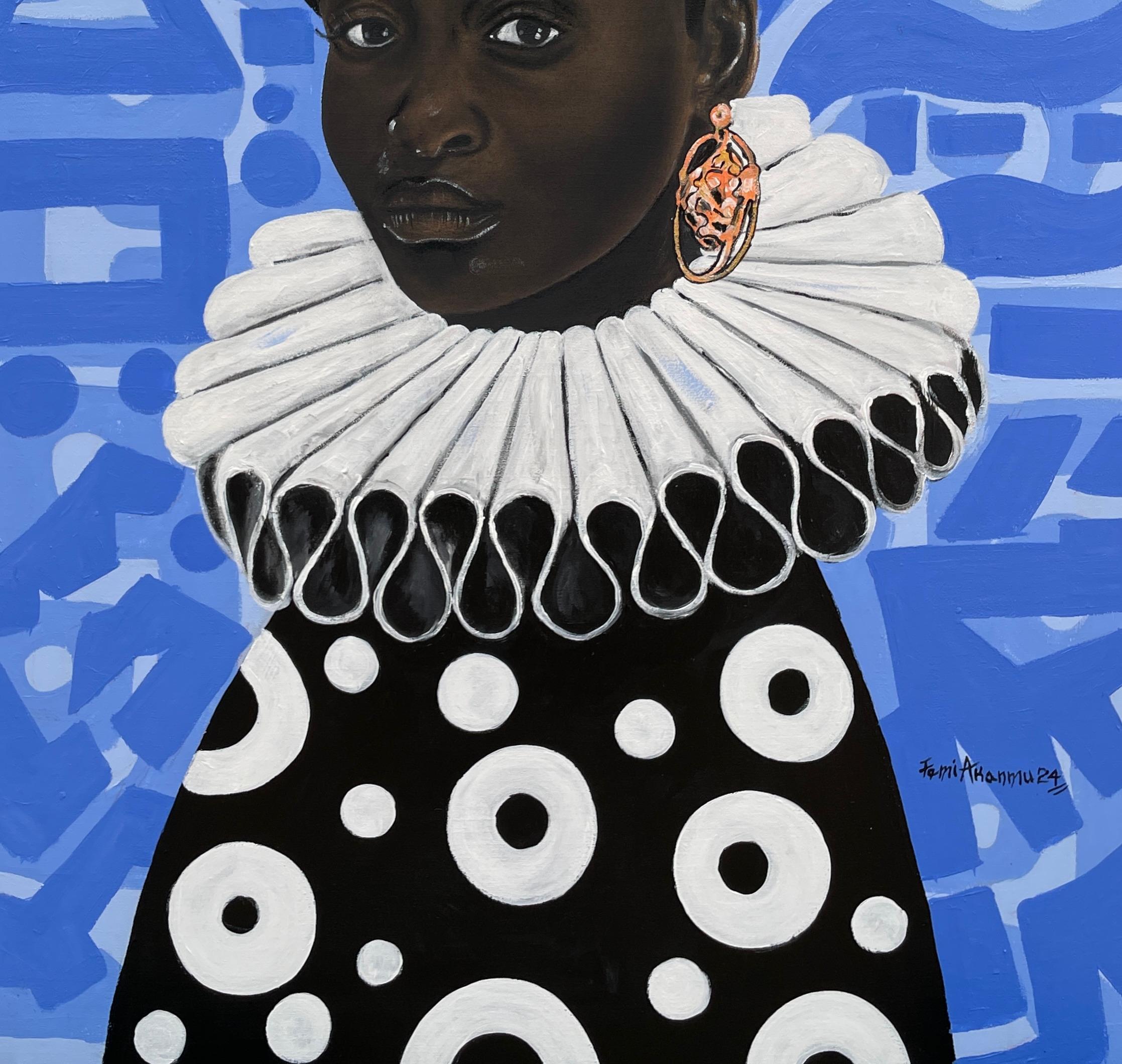 Herencia Negra 4 - Siglo XXI, Contemporáneo, Figurativo, Africano, Mujer, Pelo - Figurative Painting Azul de Oluwafemi Akanmu