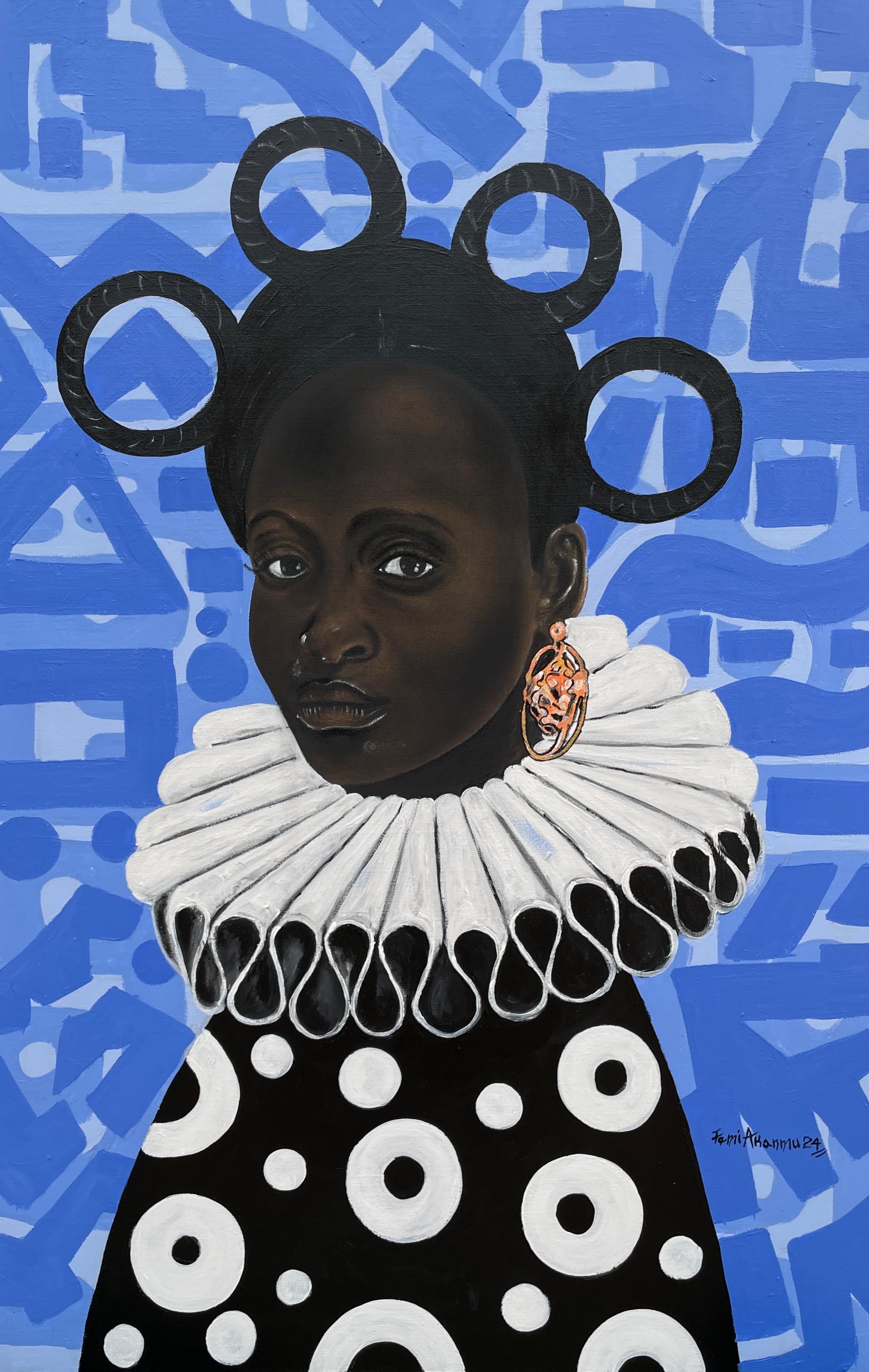 Figurative Painting de Oluwafemi Akanmu - Herencia Negra 4 - Siglo XXI, Contemporáneo, Figurativo, Africano, Mujer, Pelo