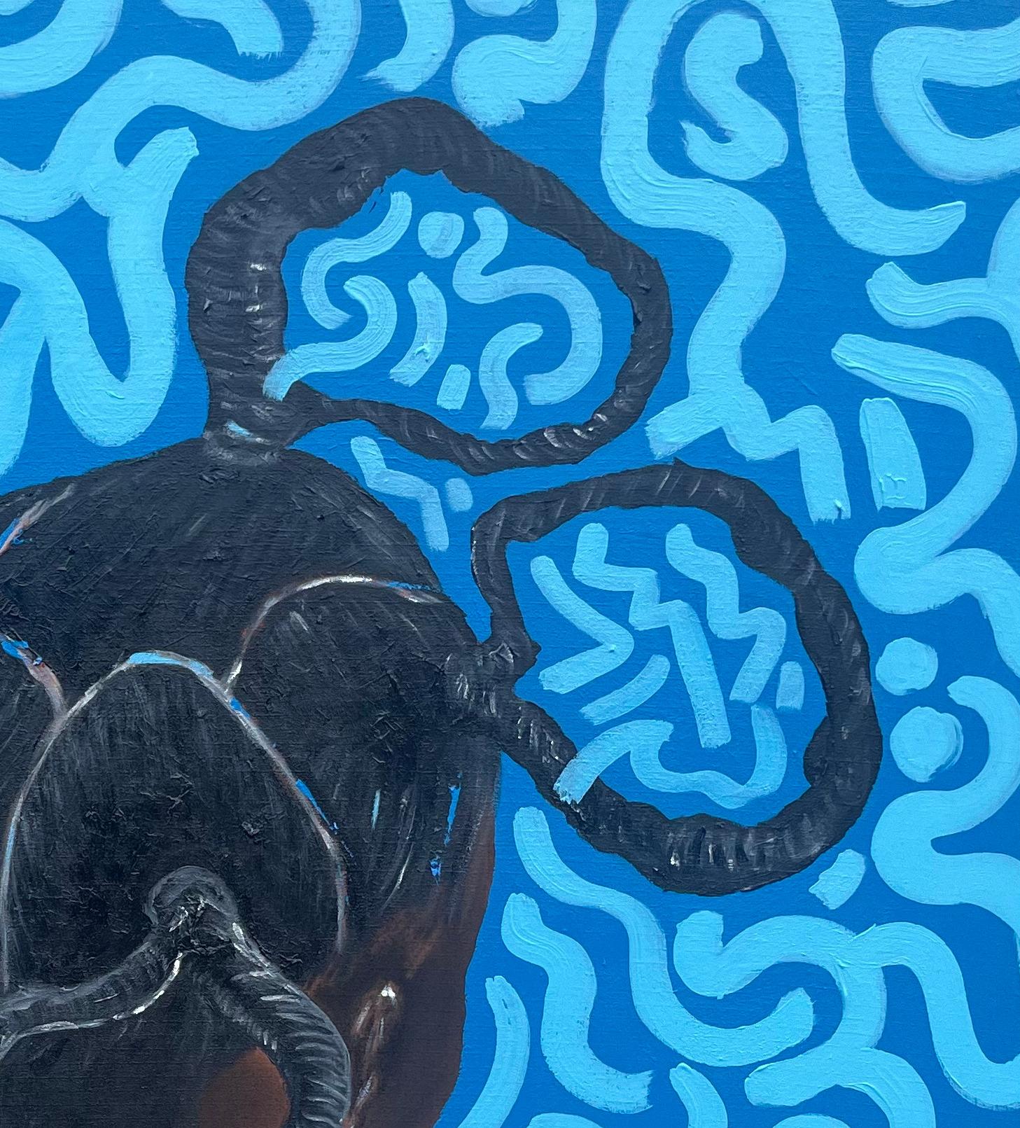 Identità 3 - 21° secolo, Contemporaneo, Ritratto, Tecnica mista, Donna africana - Figurative Painting Blu di Oluwafemi Akanmu