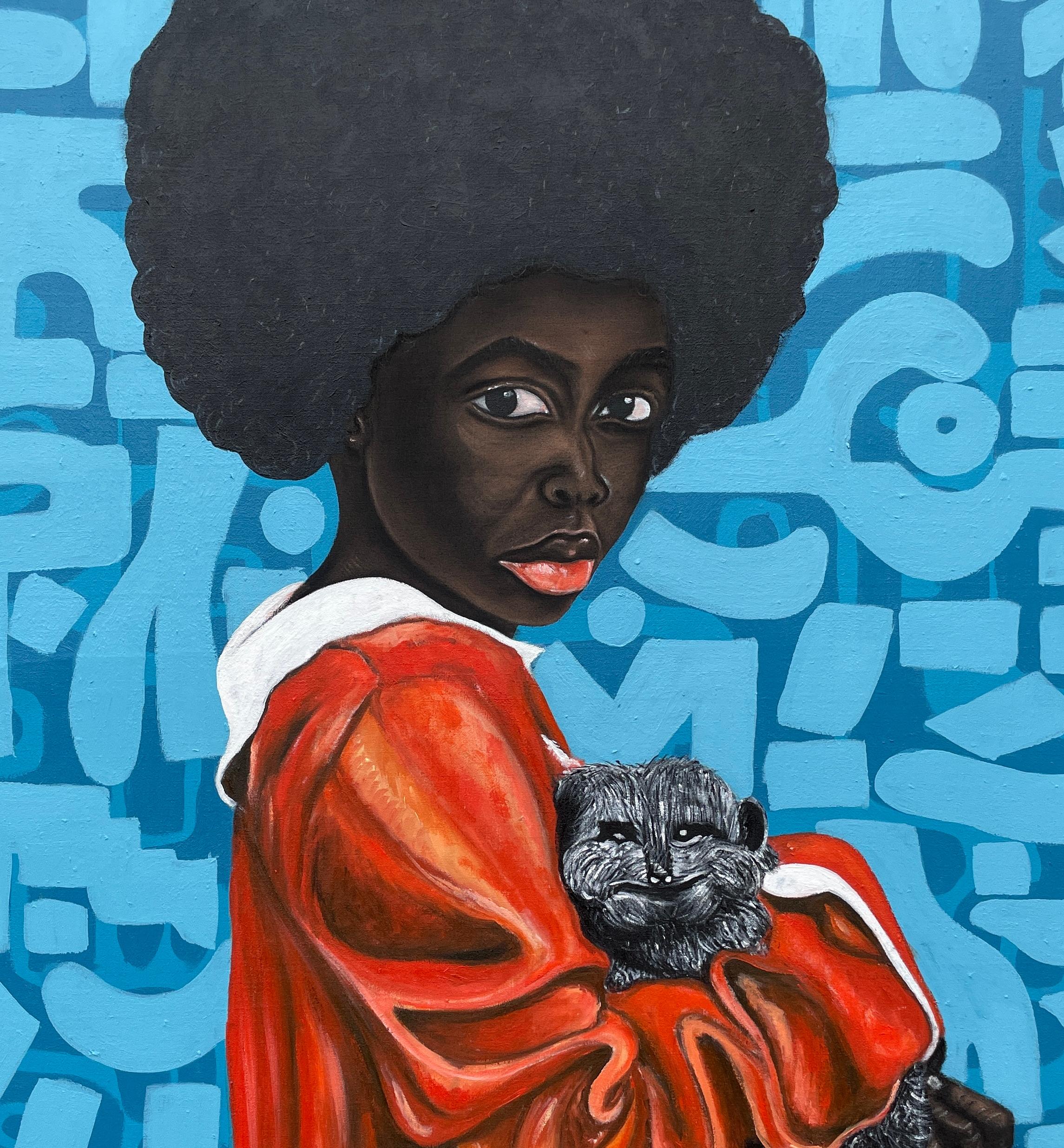 Amigo Leal -Siglo XXI, Contemporáneo, Figurativo, Africano, Niña, Perro, Moderno en venta 2