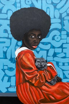 Amigo Leal -Siglo XXI, Contemporáneo, Figurativo, Africano, Niña, Perro, Moderno