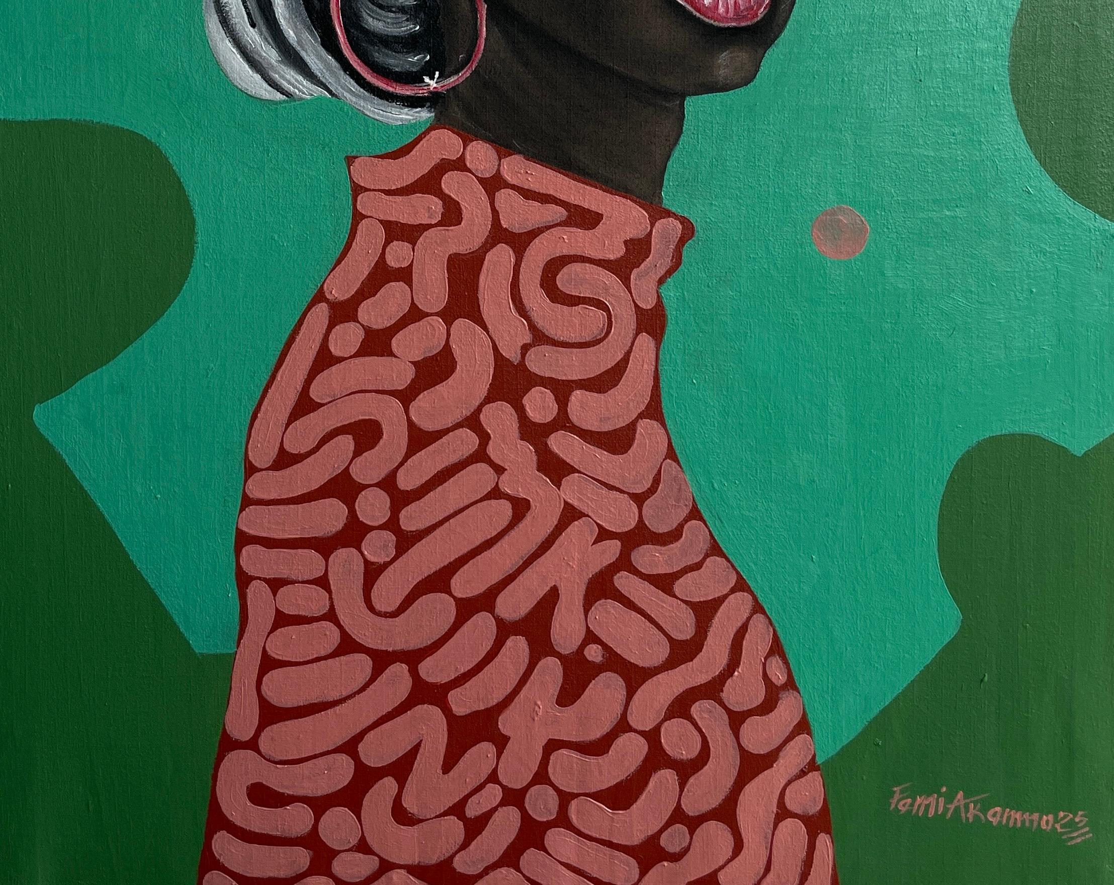 Mixed Feeling 2 - 21st Century, Contemporary, Figurative Portrait, Modern, Women - Black Figurative Painting by Oluwafemi Akanmu