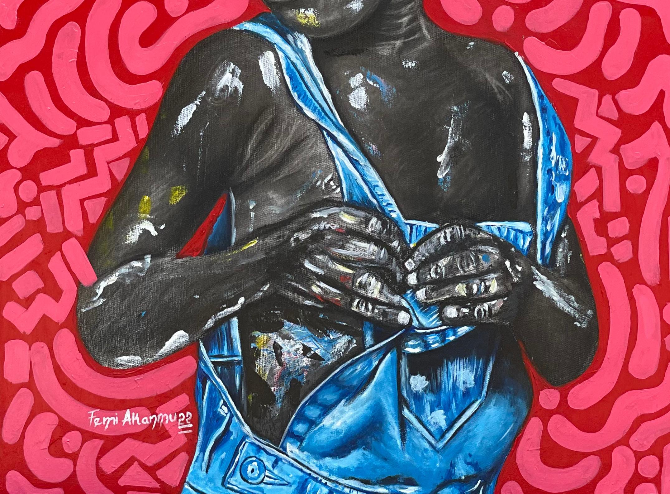 Most Precious - Pink Figurative Painting by Oluwafemi Akanmu