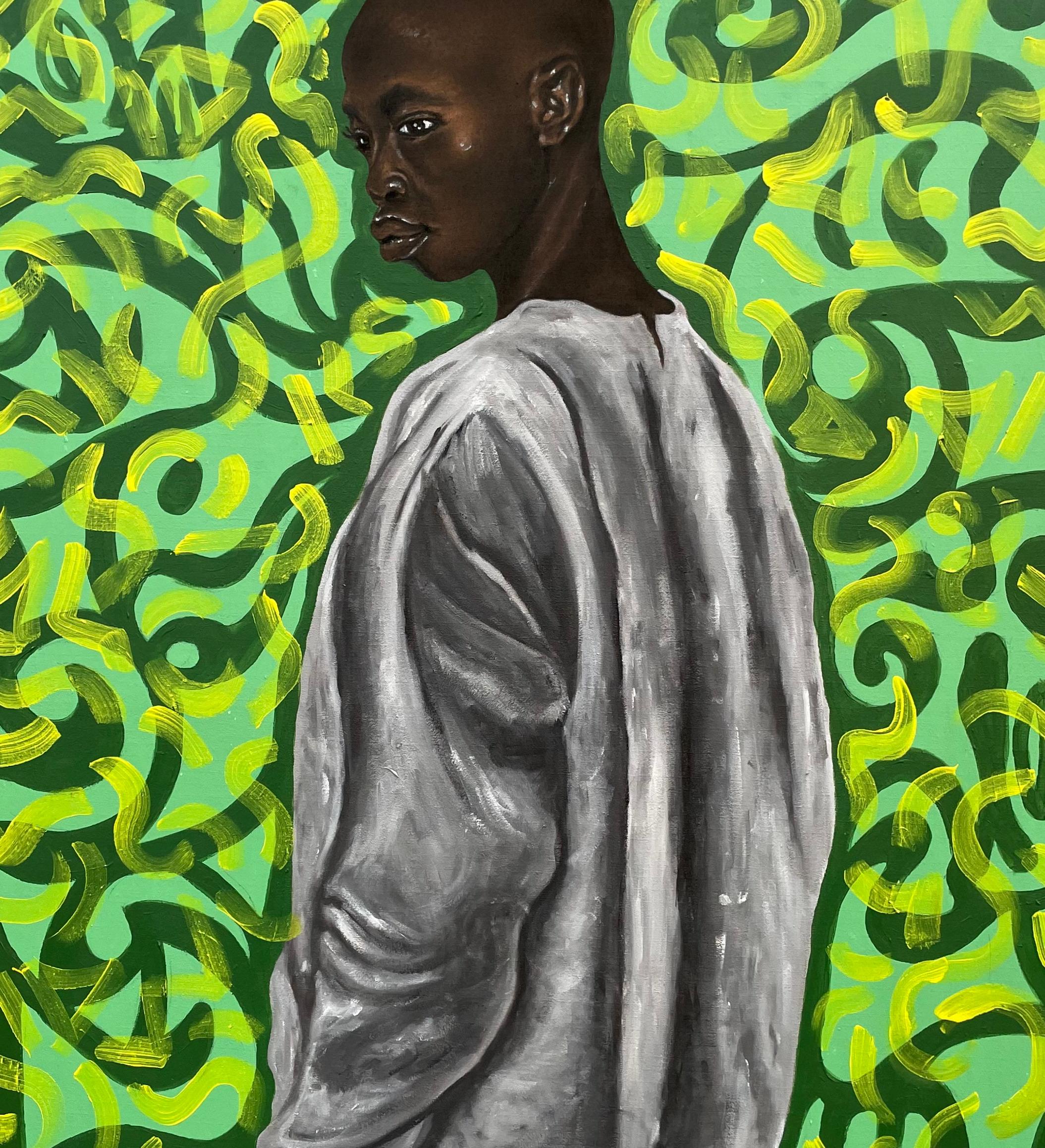 Self-Portrait 3 - 21° secolo, Contemporaneo, Ritratto, Tecnica mista, Donna Africana - Figurative Painting Nero di Oluwafemi Akanmu