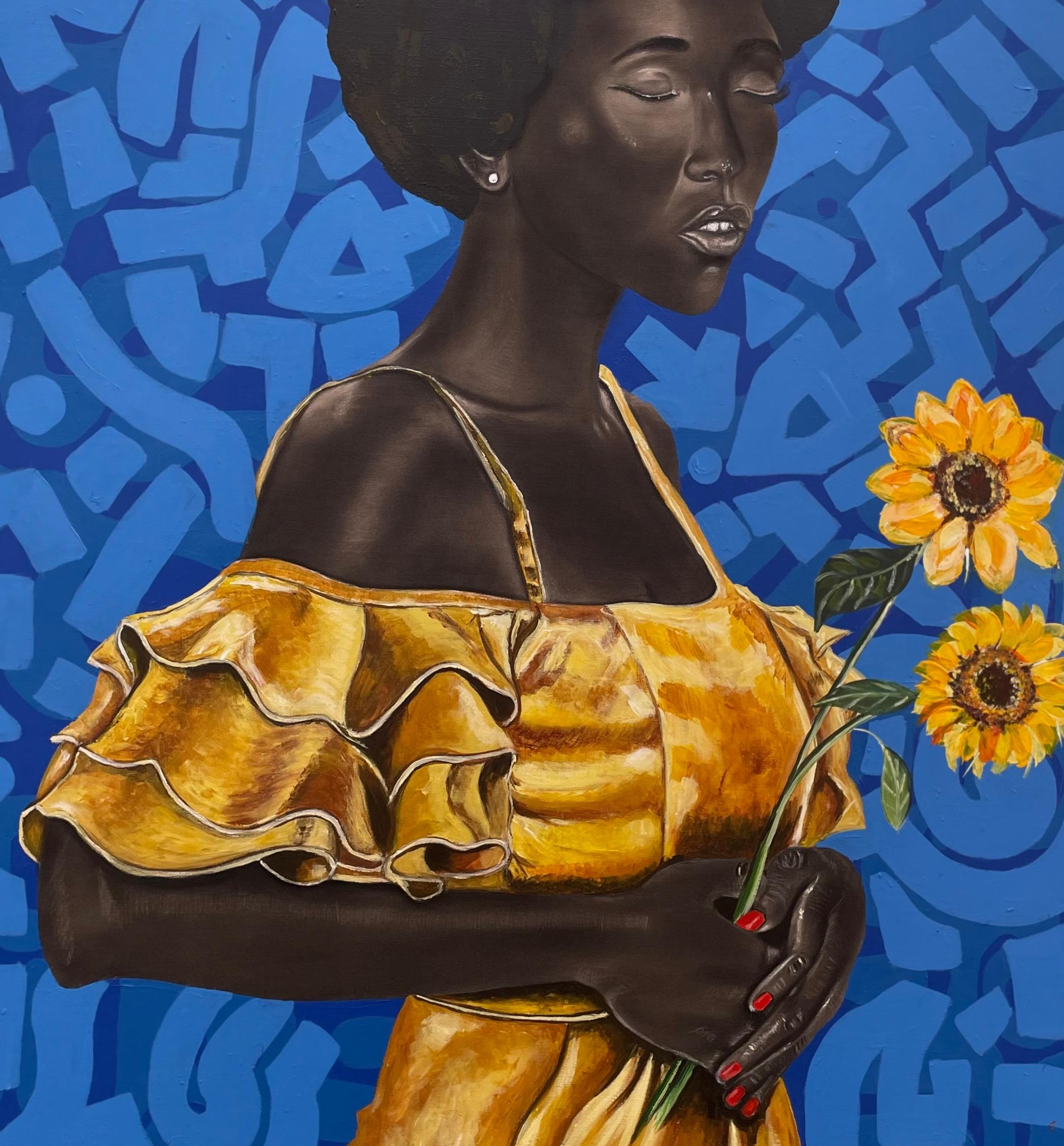 Fiore del Sole  - 21° secolo, Contemporaneo, Ritratto, Tecnica mista, Africa, Volto in vendita 2