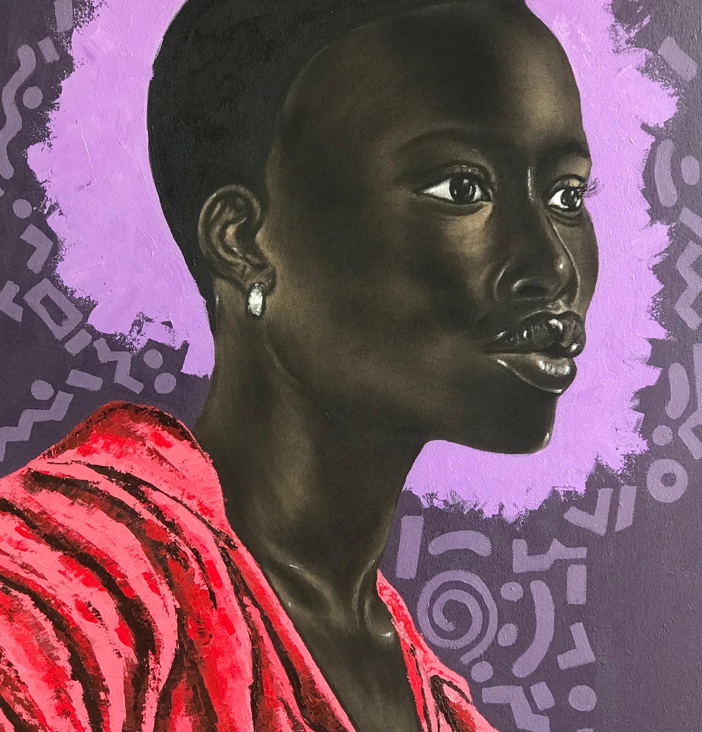 Unique (African Allure) 2 - Brown Figurative Painting by Oluwafemi Akanmu