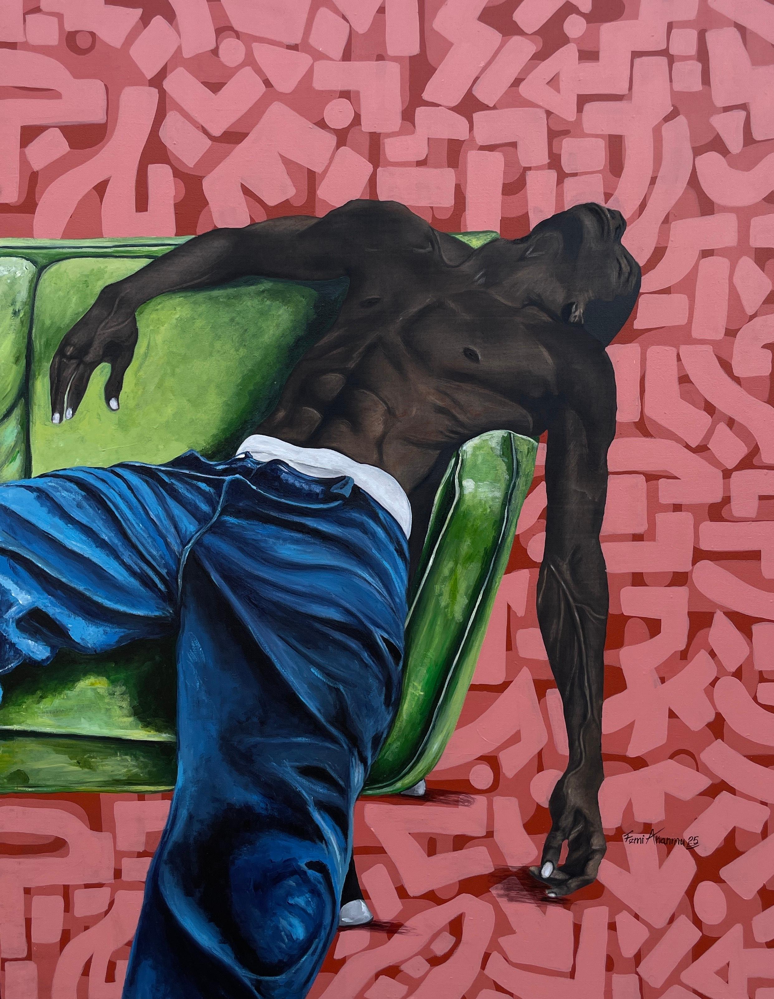 Oluwafemi Akanmu Figurative Painting - Weightless - 21st Century, Contemporary, Figurative Portrait, Modern, Africa Men