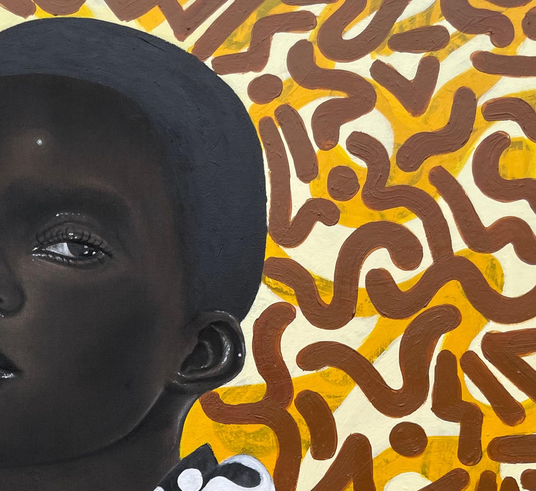 What About Me 4 -21° secolo, Contemporaneo, Ritratto, Tecnica mista, Africa, Volto - Figurative Painting Nero di Oluwafemi Akanmu