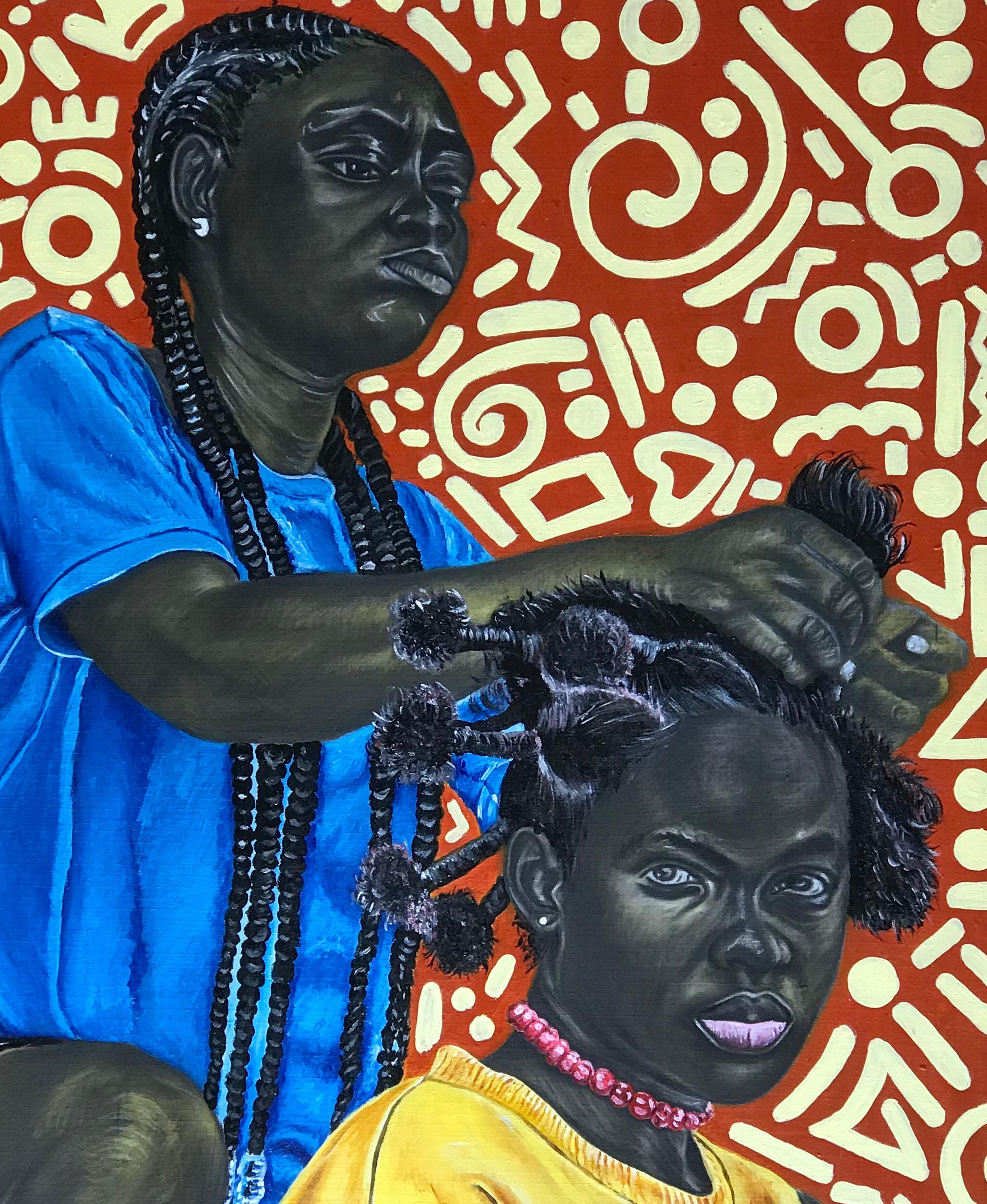Onídìrí (Hair Dresser) - Painting by Oluwafemi Akanmu