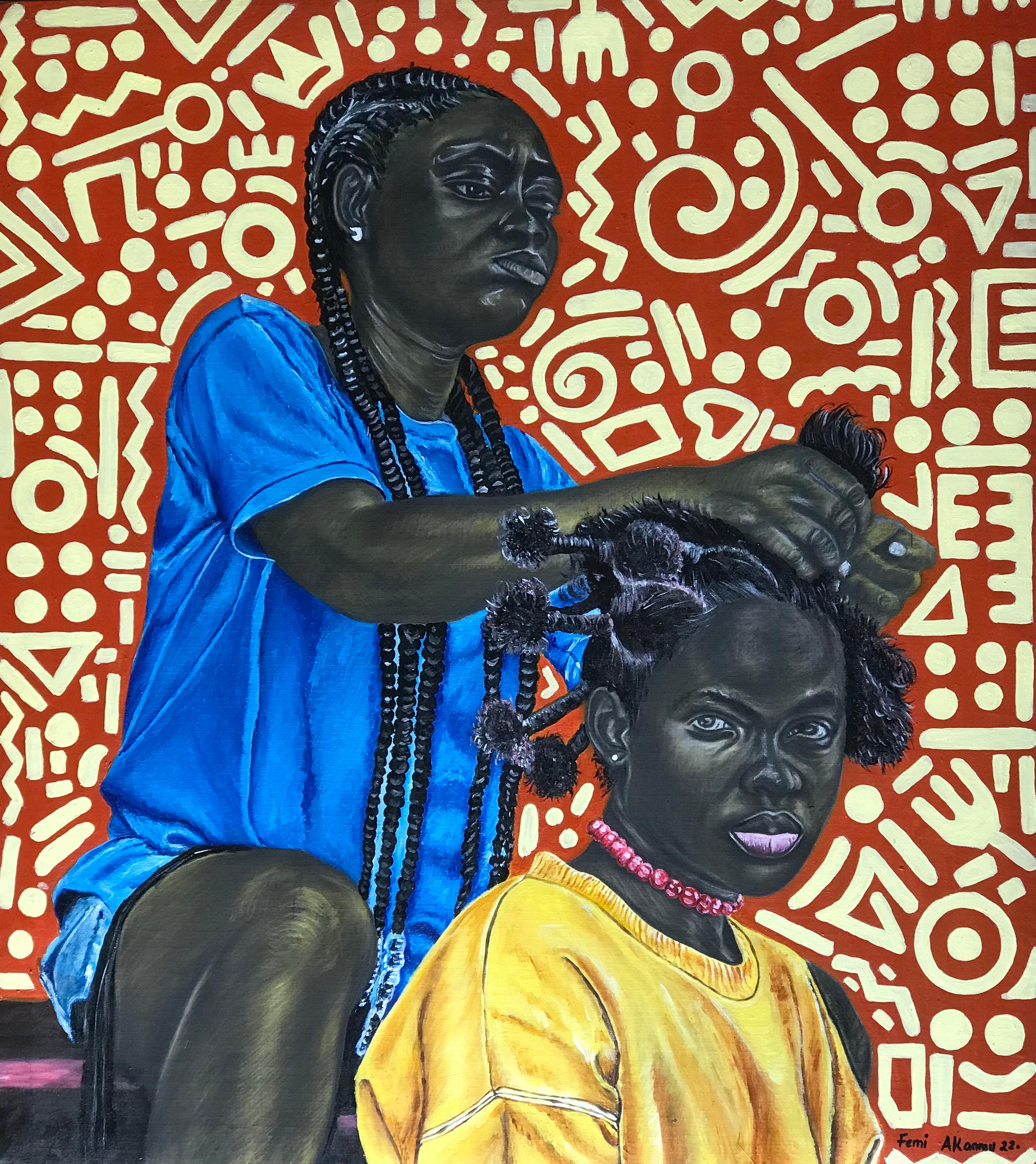 Oluwafemi Akanmu Portrait Painting - Onídìrí (Hair Dresser)