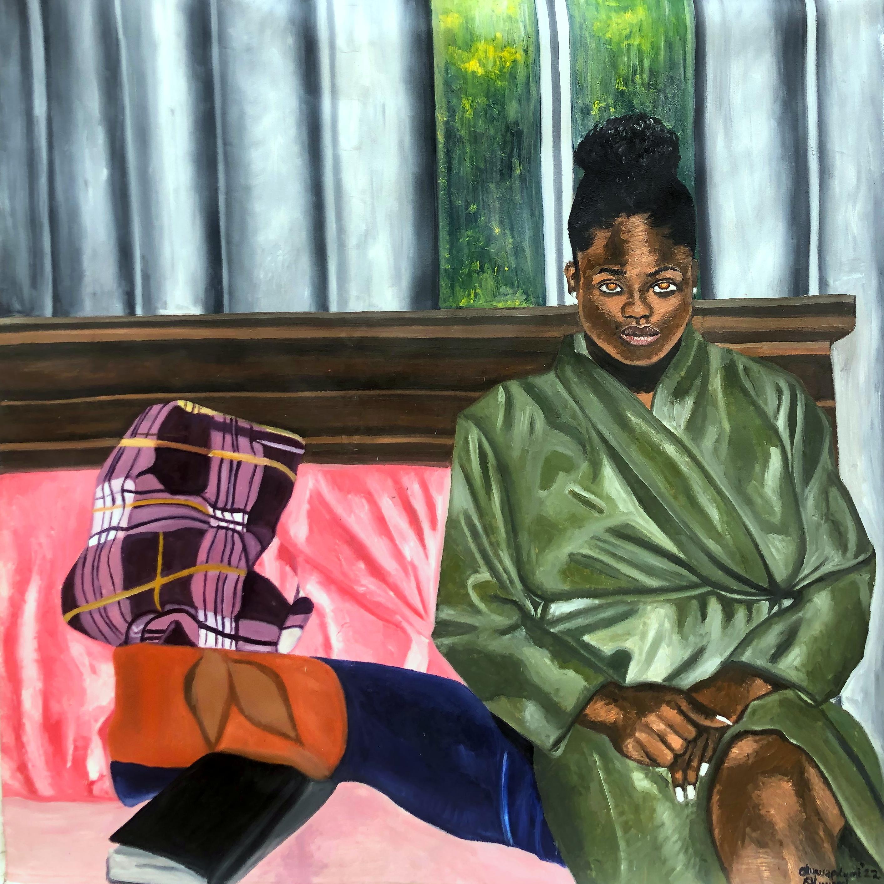Oluwapelumi Oluyemi Figurative Painting - Her Green Robe