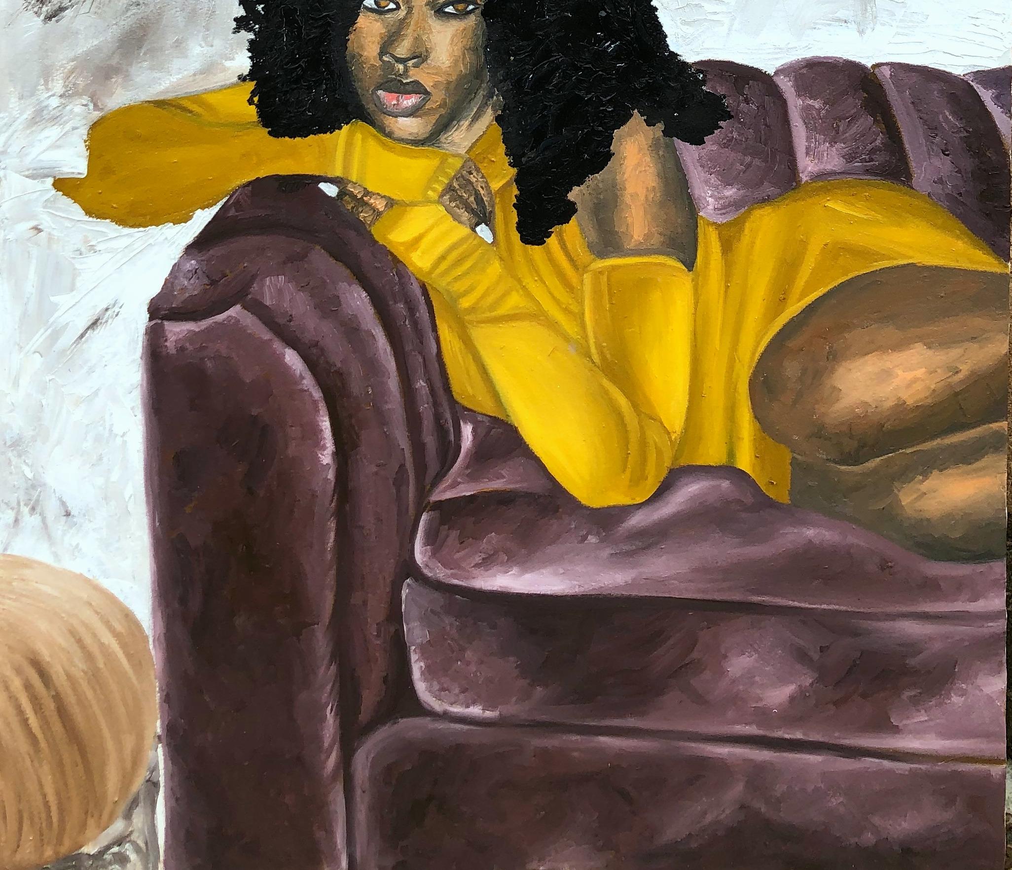 Canapé violet - Surréalisme Painting par Oluwapelumi Oluyemi