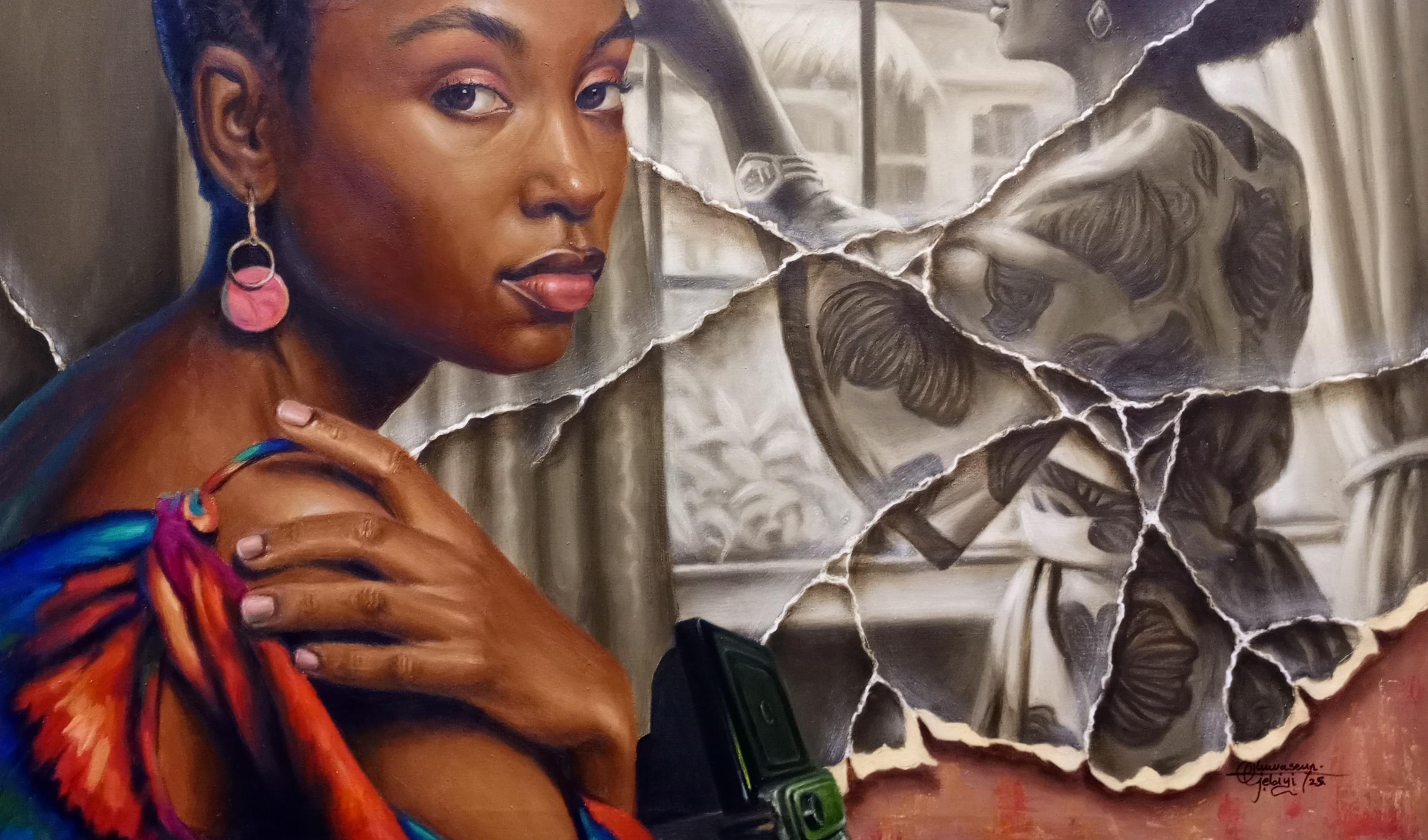 This painting is a metaphor for a blessing on its way. Also, it captures the quiet edge between waiting and receiving; the moment when nothing has changed, but everything feels different.

She stands there and draws the curtain, not in doubt, not in