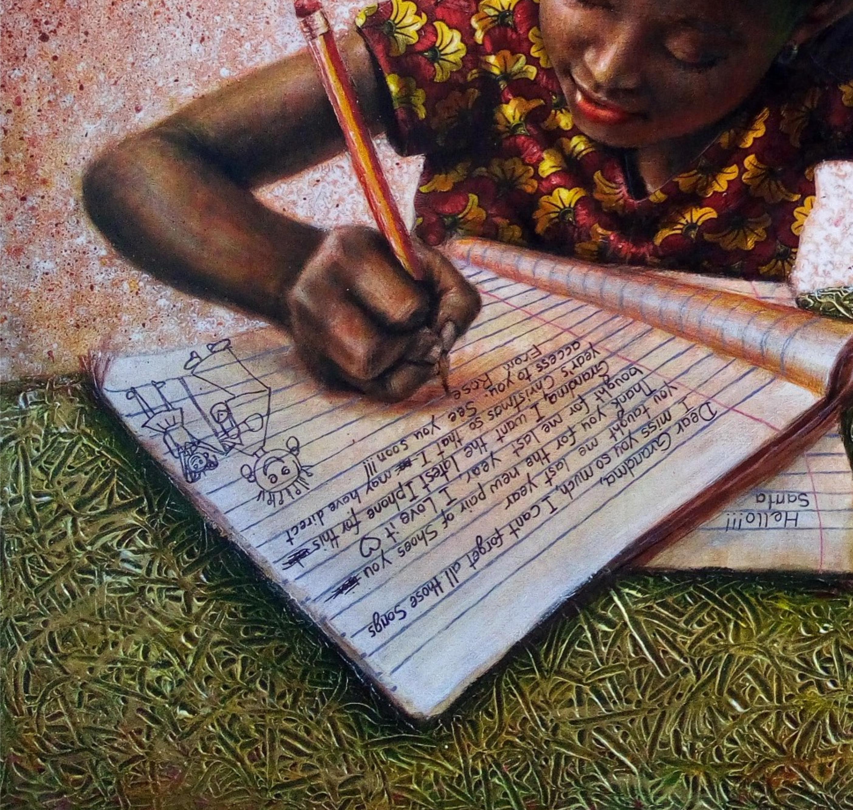 Letter To Grandma - Expressionist Painting by Oluwaseun Ojebiyi