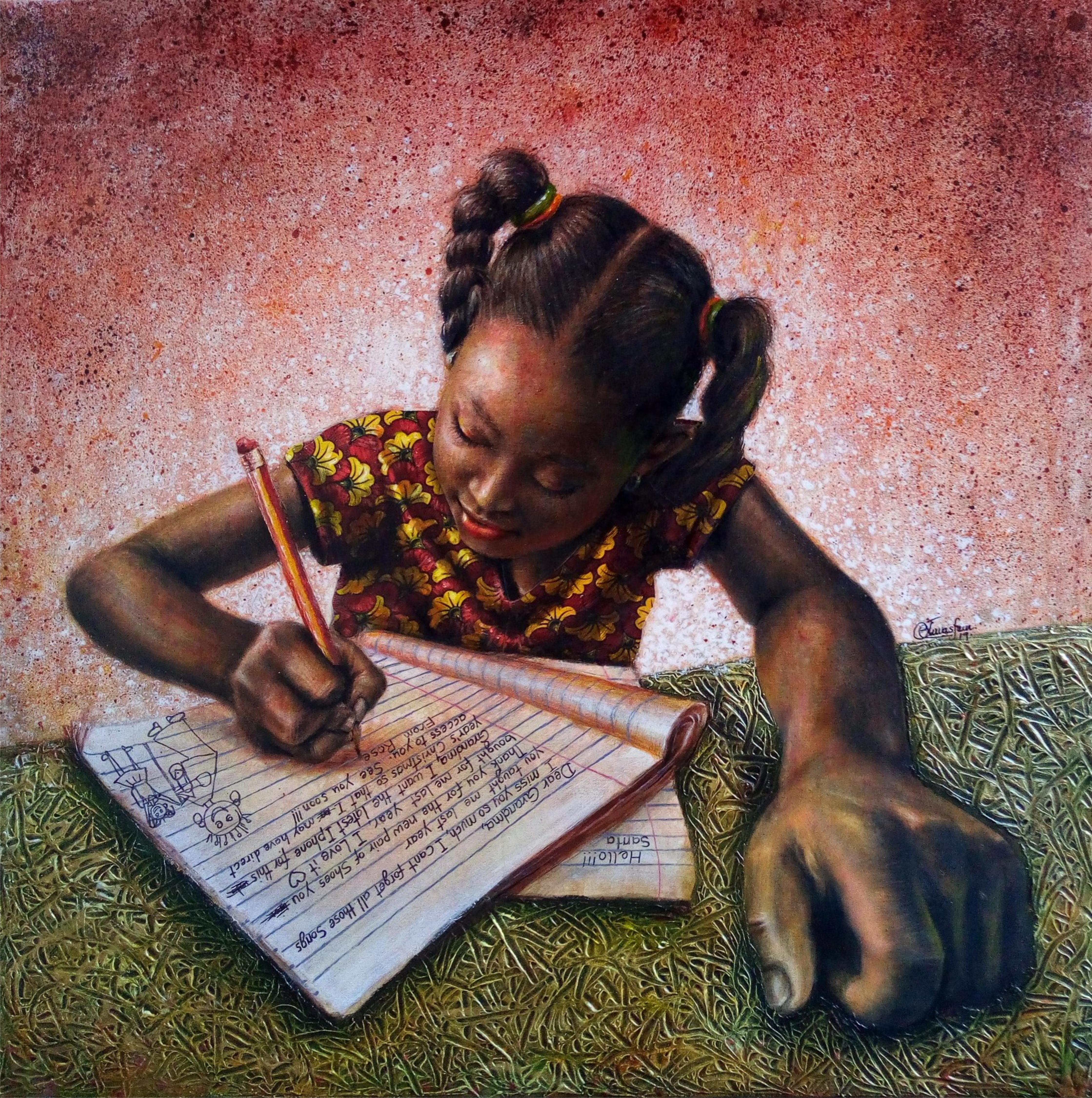 Oluwaseun Ojebiyi Figurative Painting - Letter To Grandma