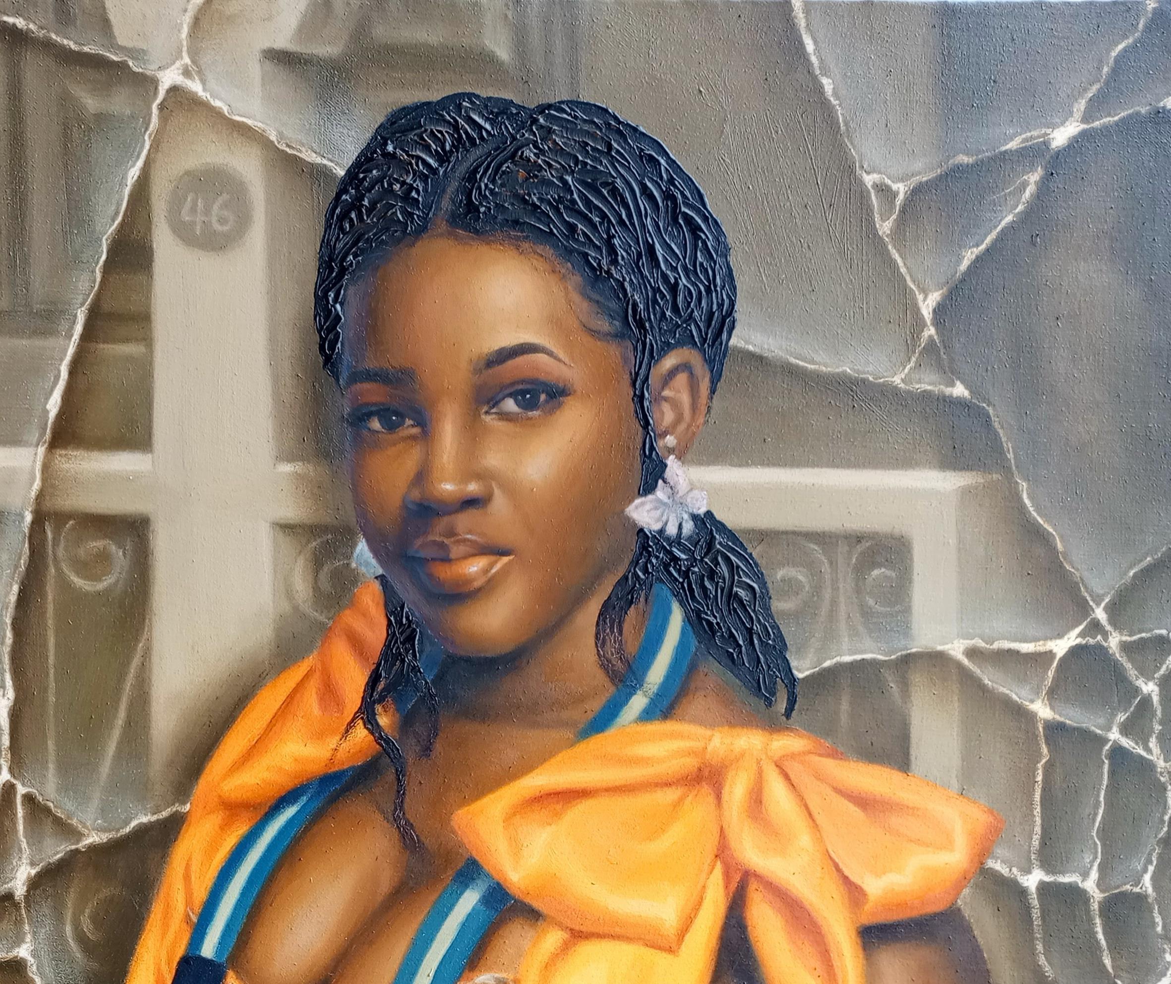 El viaje -Siglo XXI, Contemporáneo, Pintura figurativa, Óleo, Mujer, Vehículo - Painting Expresionista de Oluwaseun Ojebiyi