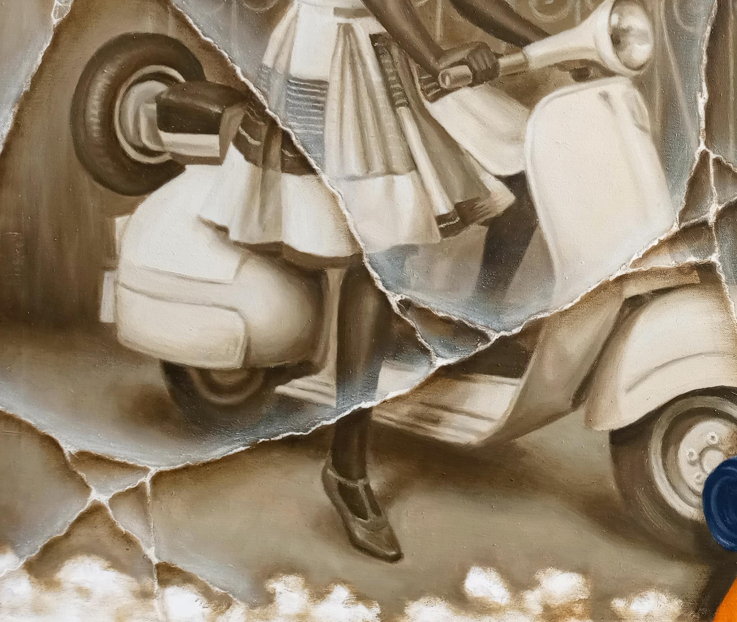 El viaje -Siglo XXI, Contemporáneo, Pintura figurativa, Óleo, Mujer, Vehículo - Portrait Painting Marrón de Oluwaseun Ojebiyi