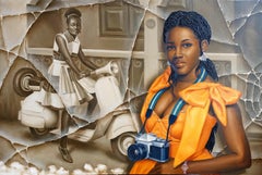 El viaje -Siglo XXI, Contemporáneo, Pintura figurativa, Óleo, Mujer, Vehículo