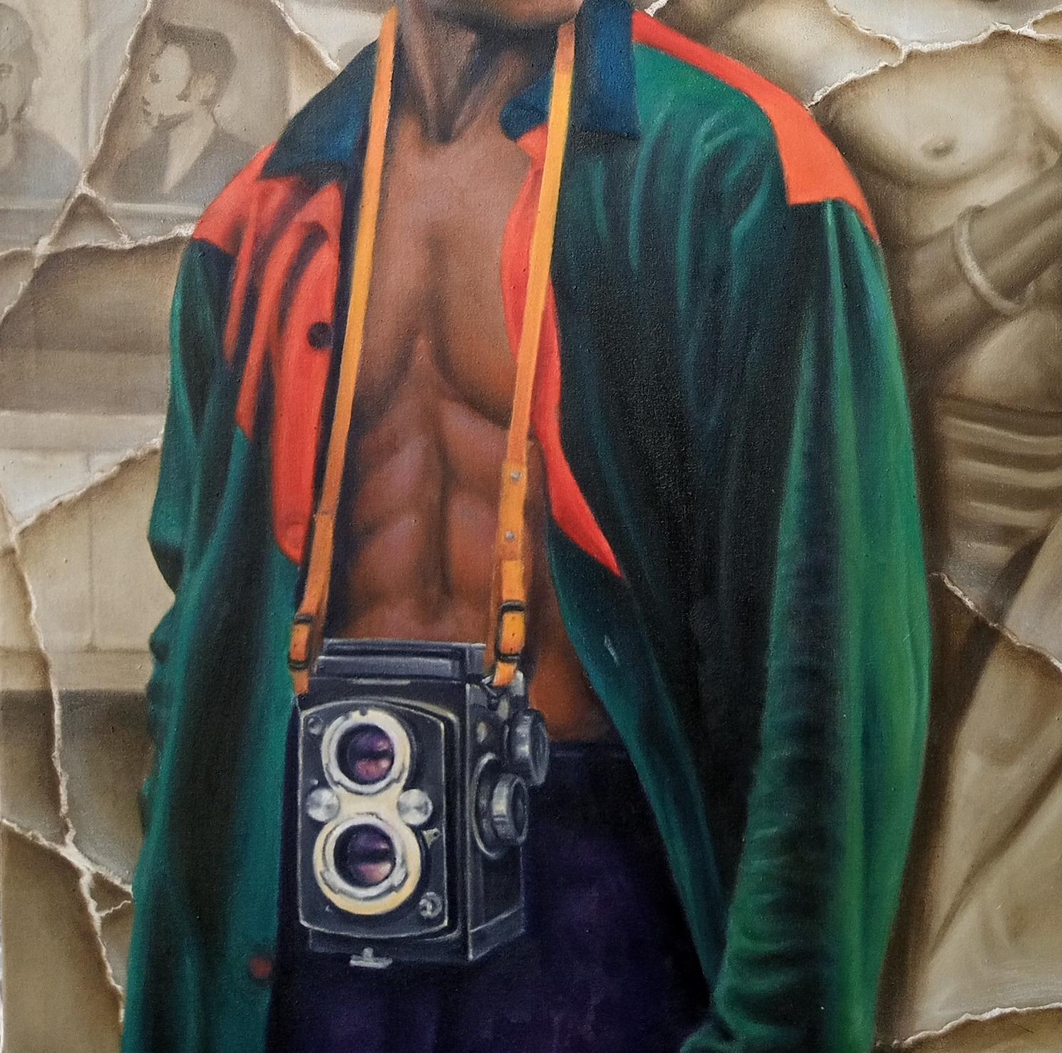 Vintage Vibe -Siglo XXI, Contemporáneo, Pintura figurativa, Óleo - Figurative Painting Marrón de Oluwaseun Ojebiyi