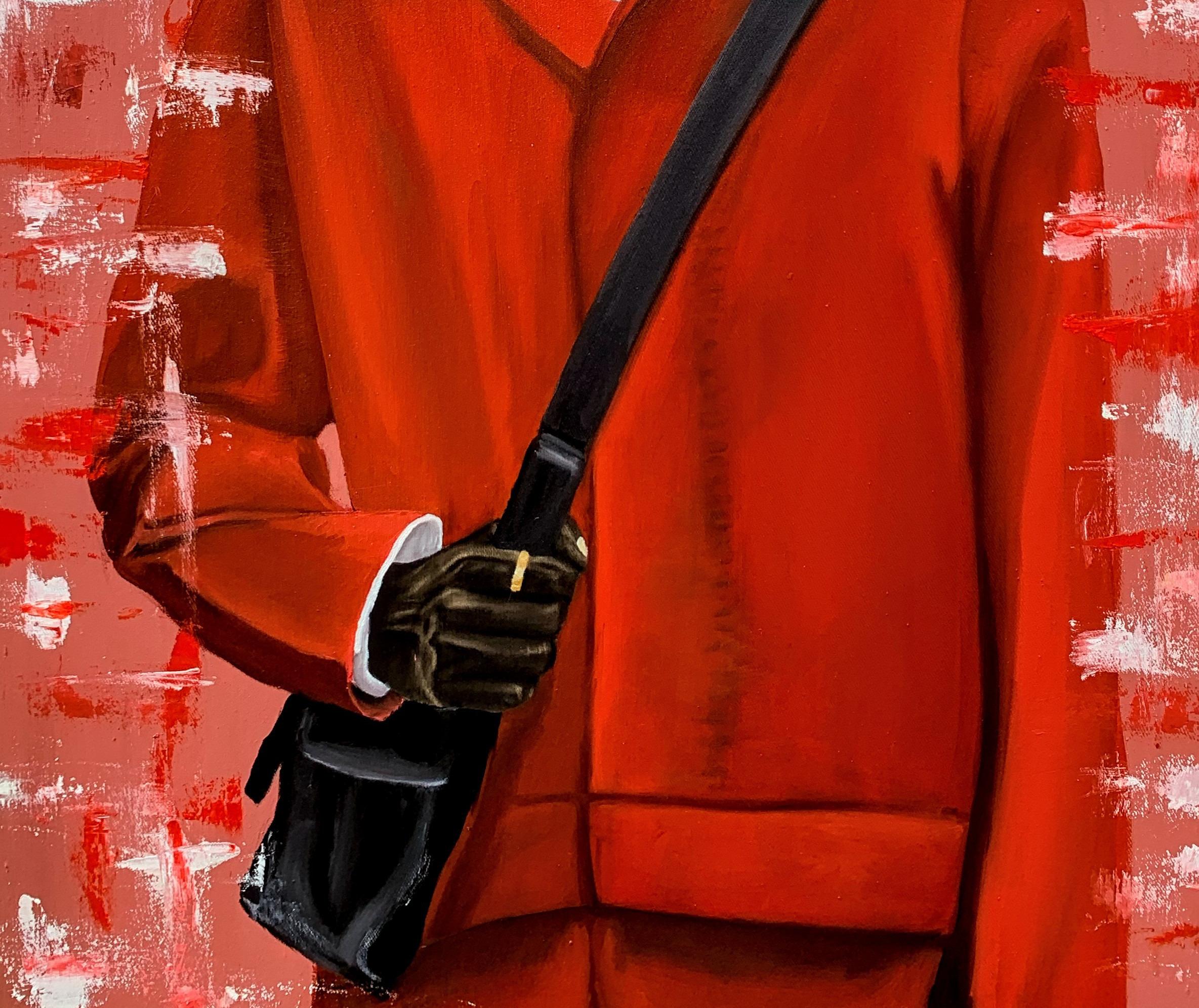 Son assurance - 21e siècle, Contemporain, Portrait figuratif, Afrique, Hommes - Rouge Portrait Painting par Oluwatimileyin Tega Adegbenjo