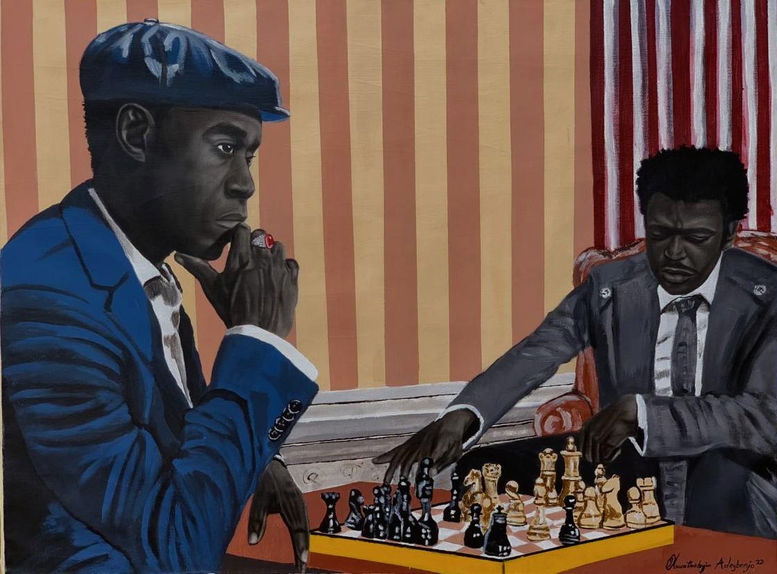 Oluwatimileyin Tega Adegbenjo Figurative Painting - THE CHESS