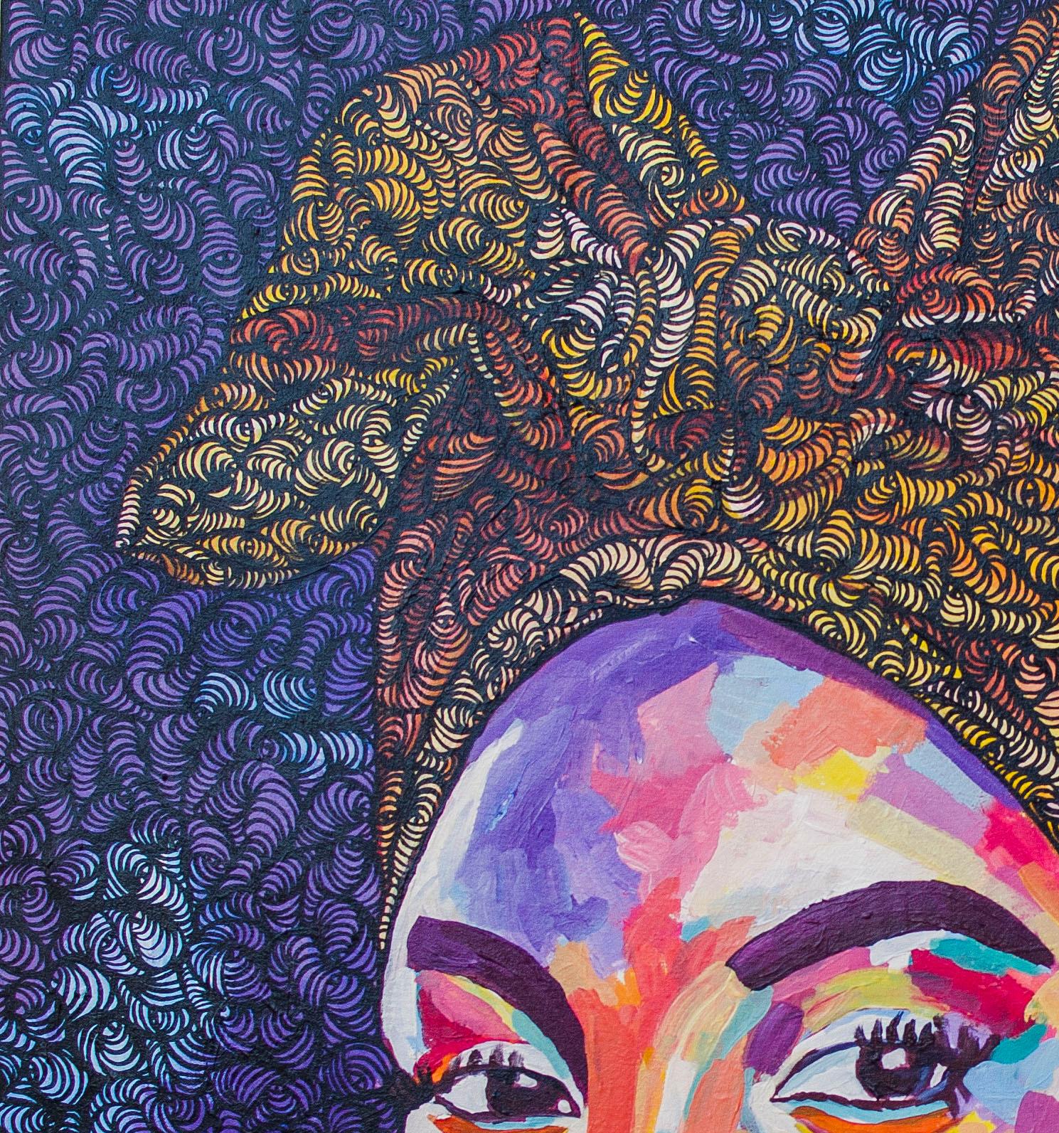 Head Tie 1 - 21st Century, Contemporary, Figurative Indigenous, Women, African - Painting by Oluwatobiloba Amusan