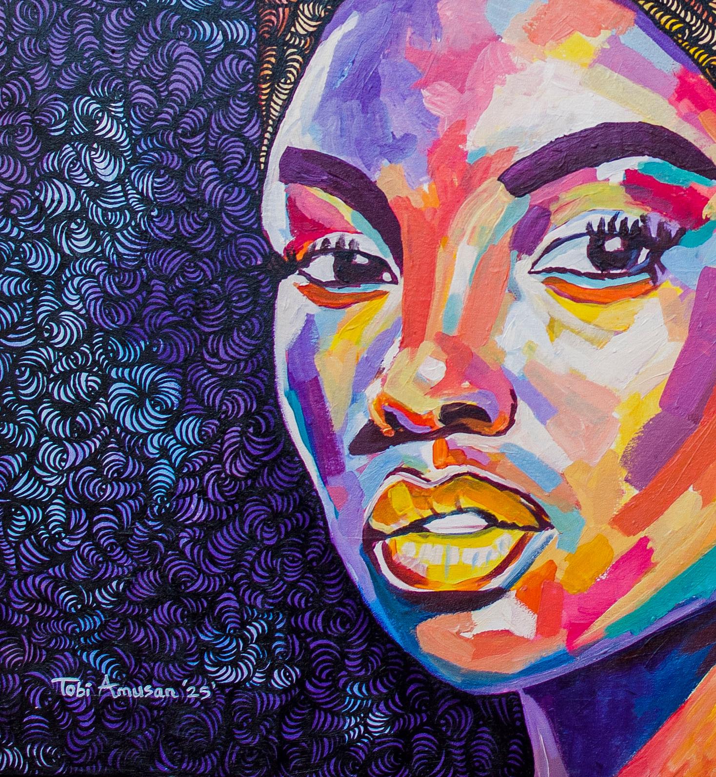 Head Tie 1 - 21st Century, Contemporary, Figurative Indigenous, Women, African - Black Portrait Painting by Oluwatobiloba Amusan