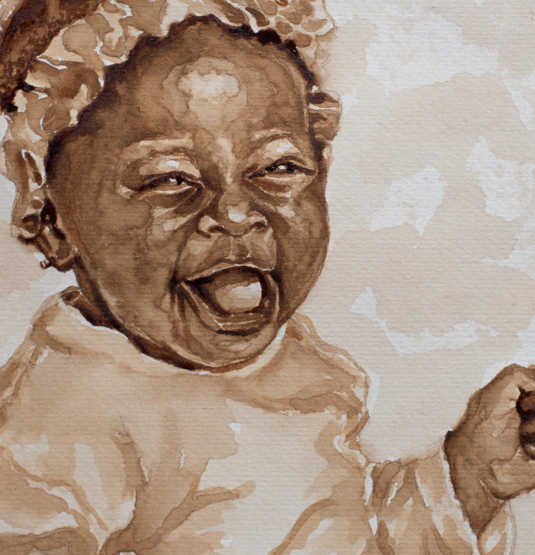 Joyful Moment 1 - 21. Jahrhundert, Contemporary, Figuratives Porträt, Kinder (Braun), Portrait Painting, von Oluwatobiloba Amusan