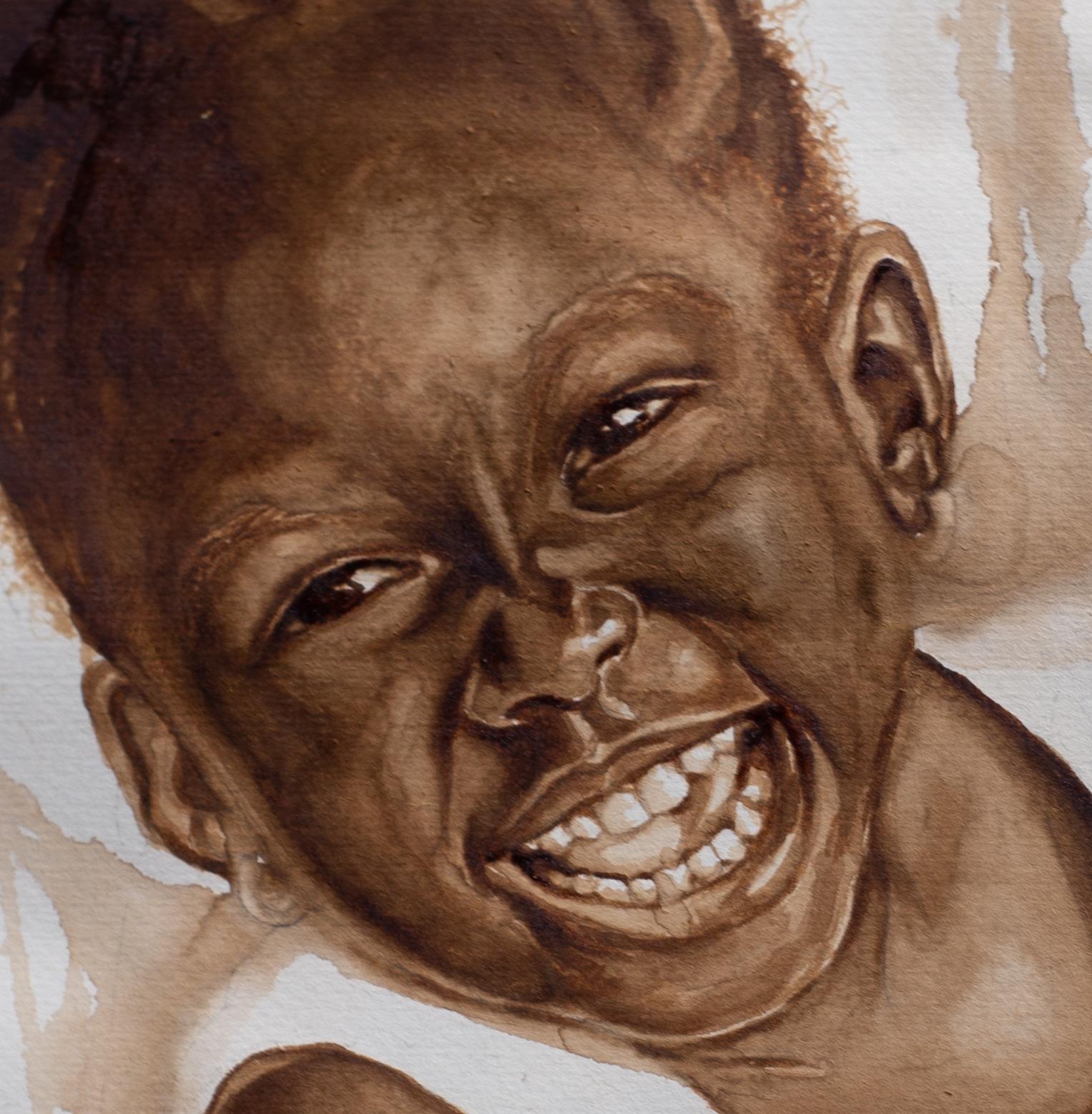 Joyful Moment 2 - 21. Jahrhundert, Contemporary, Figuratives Porträt, Kinder (Braun), Portrait Painting, von Oluwatobiloba Amusan
