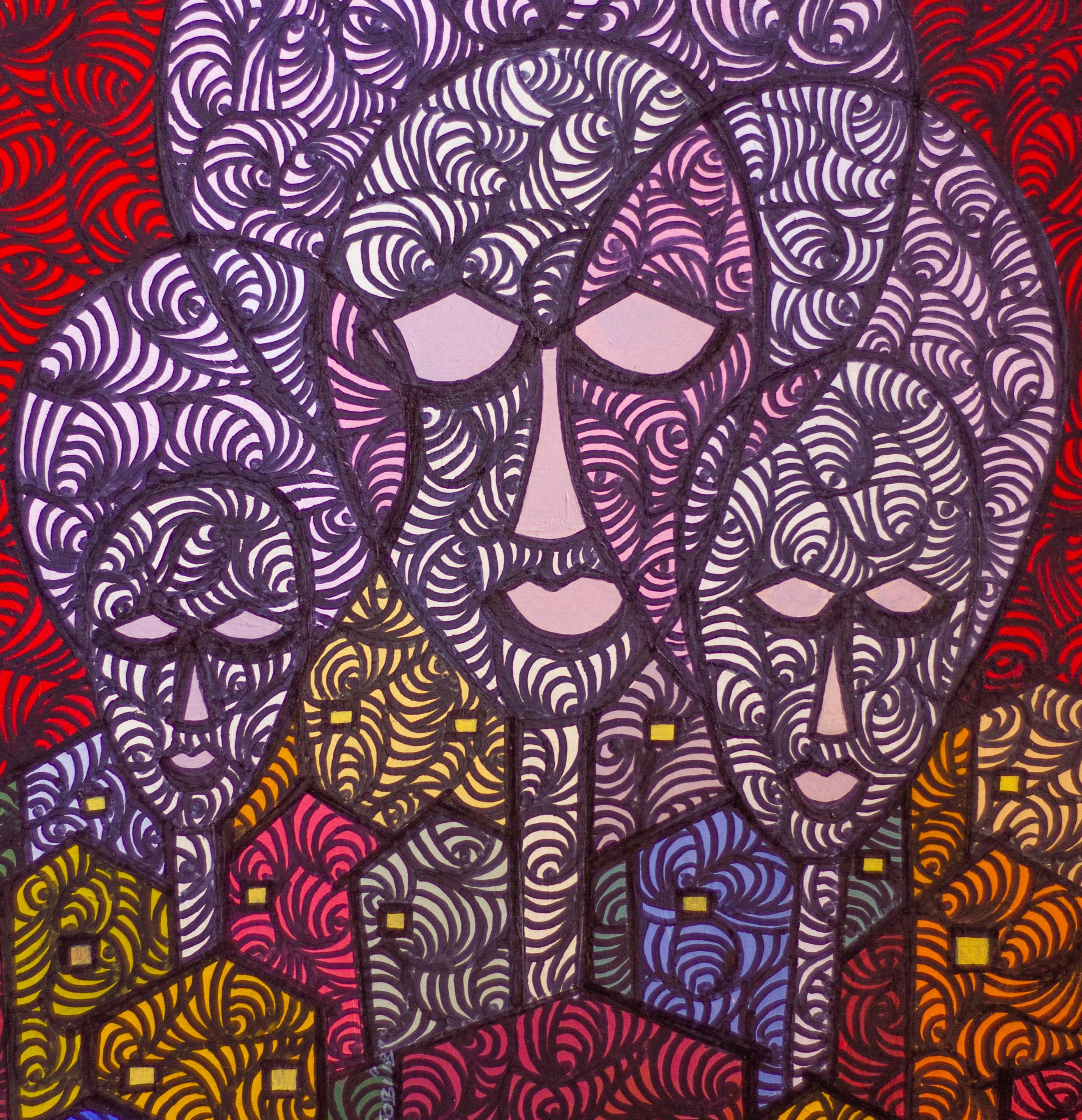 Wise Women - 21st Century, Contemporary, Figurative Indigenous Art, Cultural - Black Figurative Painting by Oluwatobiloba Amusan
