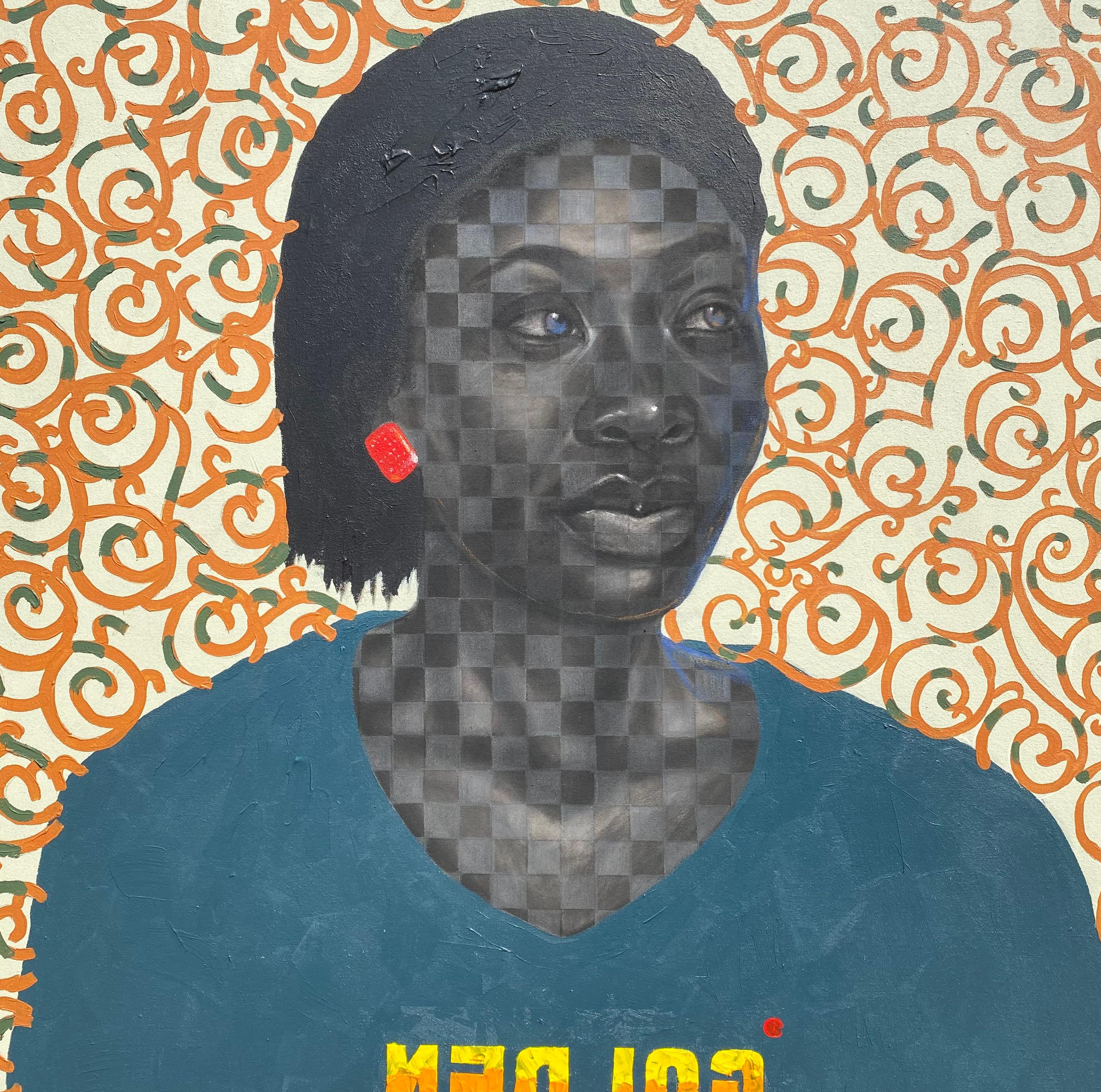 Hermana de sangre - Siglo XXI, Contemporáneo, Retrato figurativo, Rostro de mujer negra en venta 2