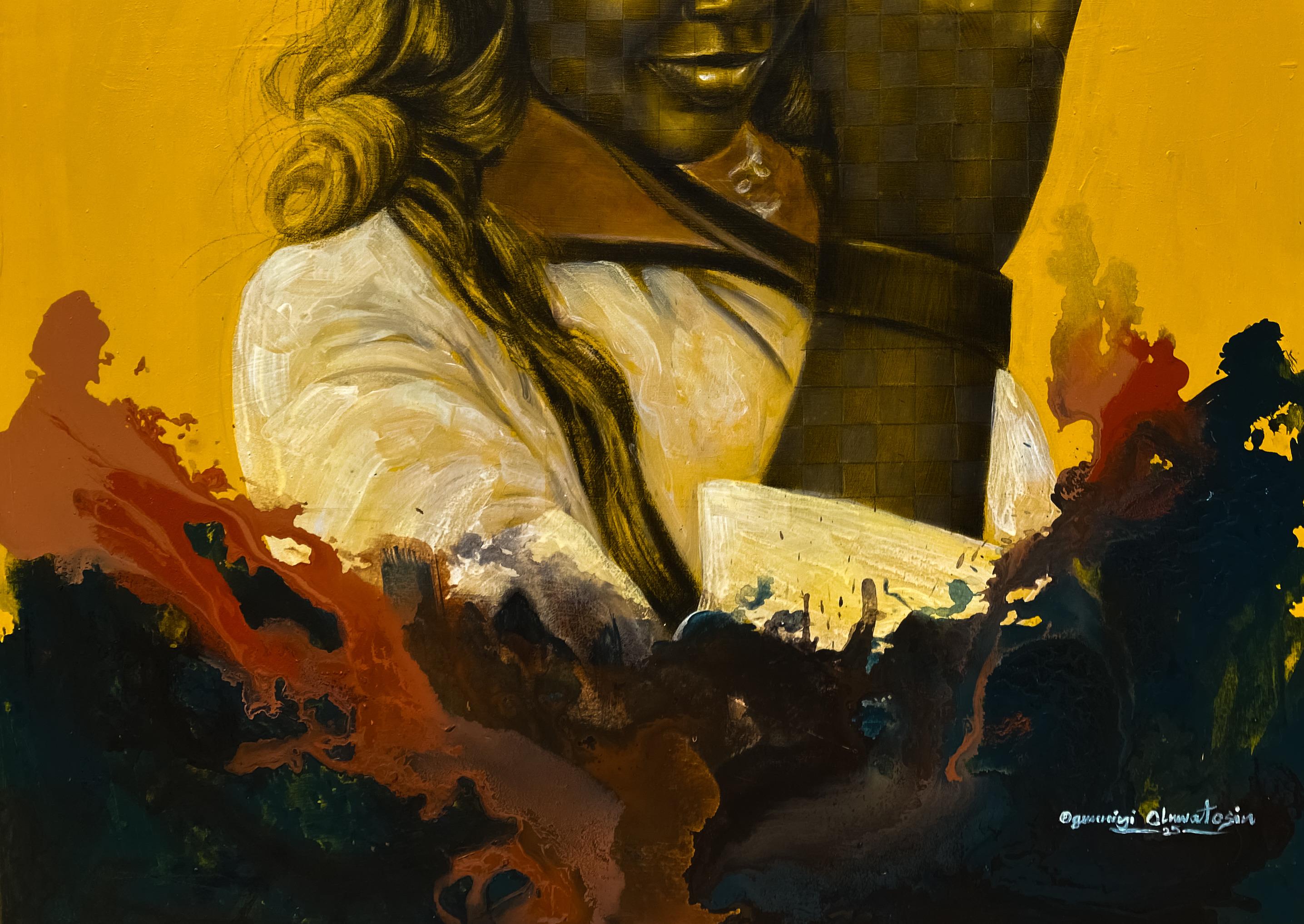 Boss Lady - 21° secolo, Contemporaneo, Figurativo, Africa Donna, Moda moderna - Portrait Painting Arancia di Oluwatosin Ogunniyi 