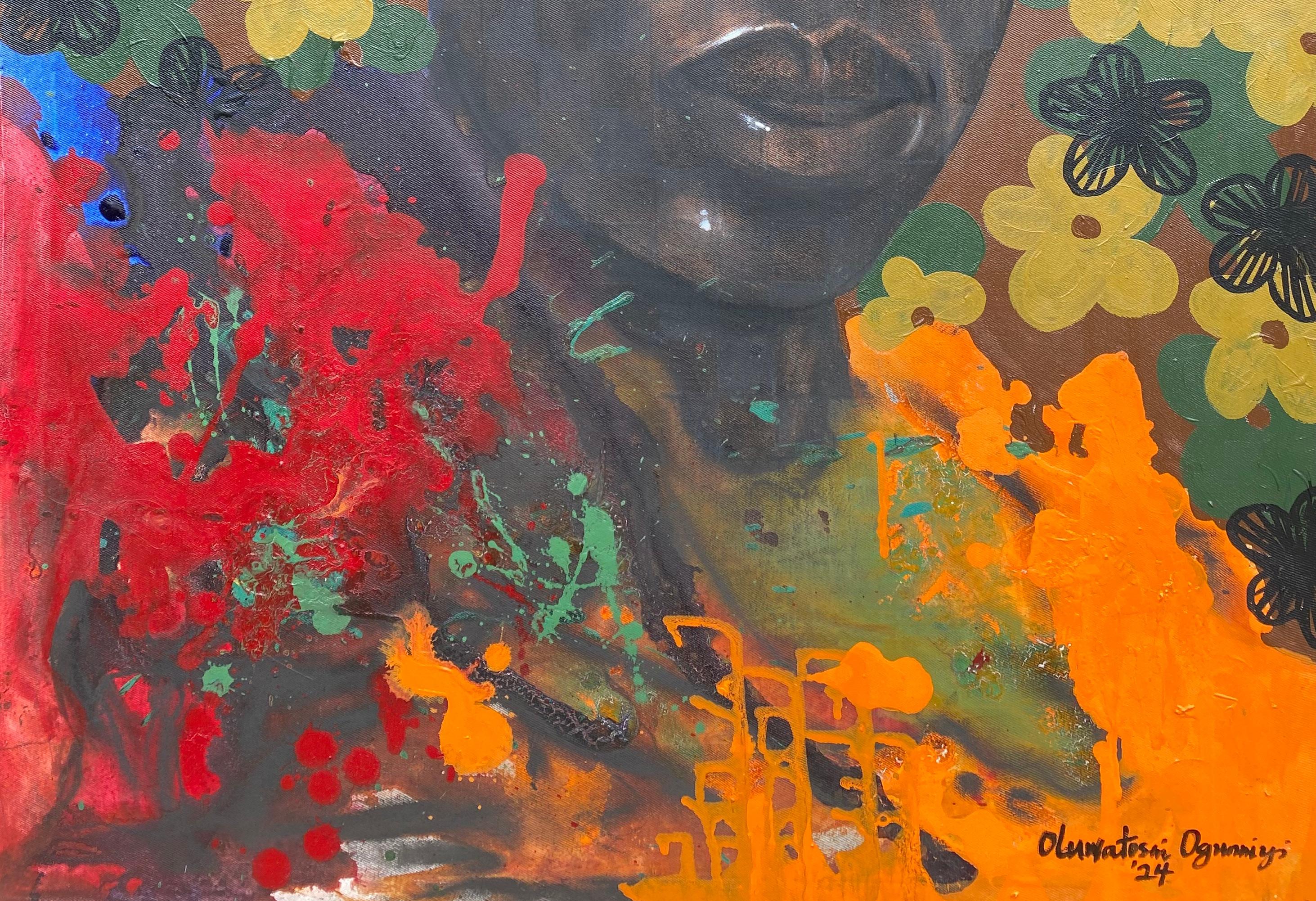 His Worth II - 21st Century, Contemporary, Figurative Portrait, Black Men Face - Contemporain Painting par Oluwatosin Ogunniyi 
