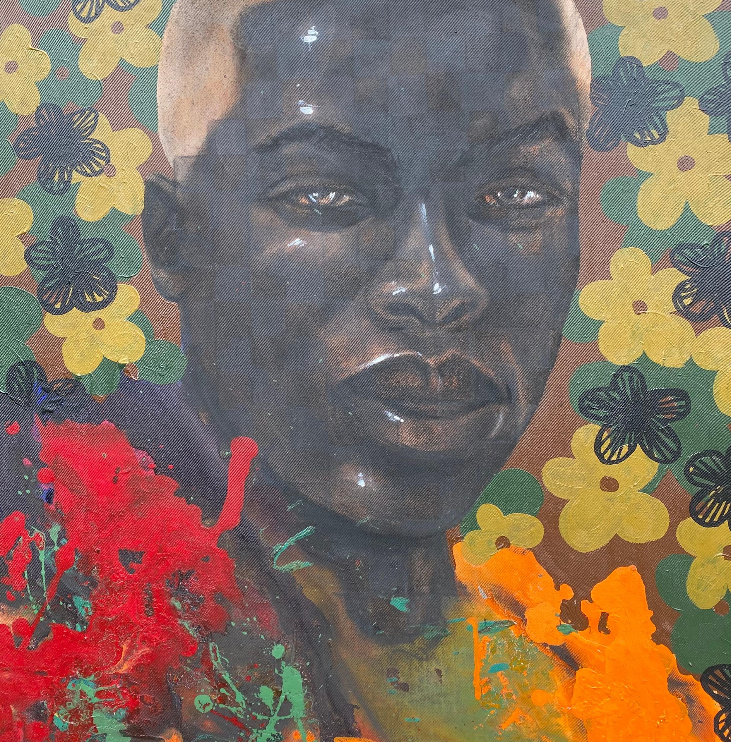 His Worth II - 21st Century, Contemporary, Figurative Portrait, Black Men Face - Marron Figurative Painting par Oluwatosin Ogunniyi 