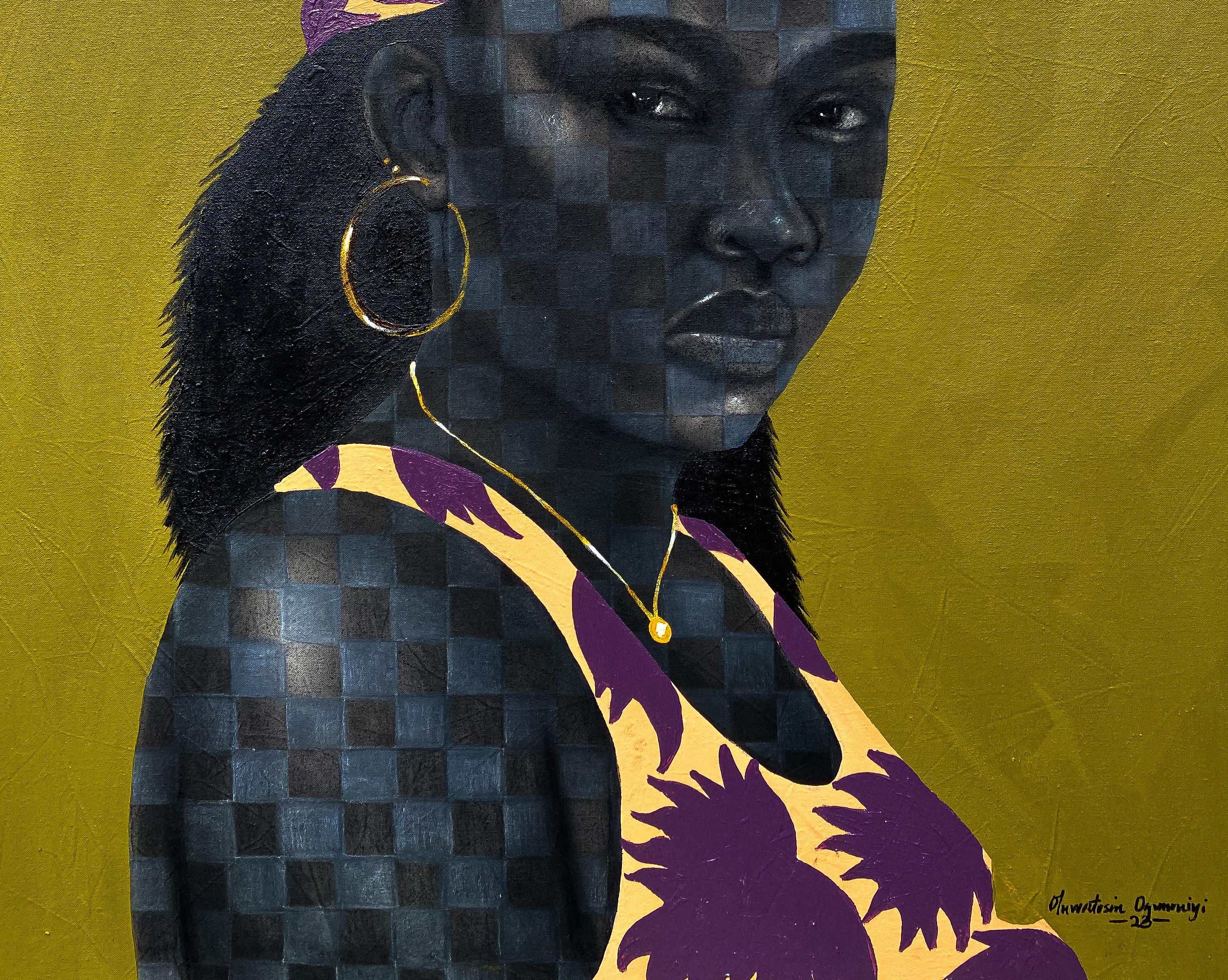 Pathfinder 3 - Siglo XXI, Contemporáneo, Retrato figurativo, Rostro de mujer negra - Portrait Painting Marrón de Oluwatosin Ogunniyi 