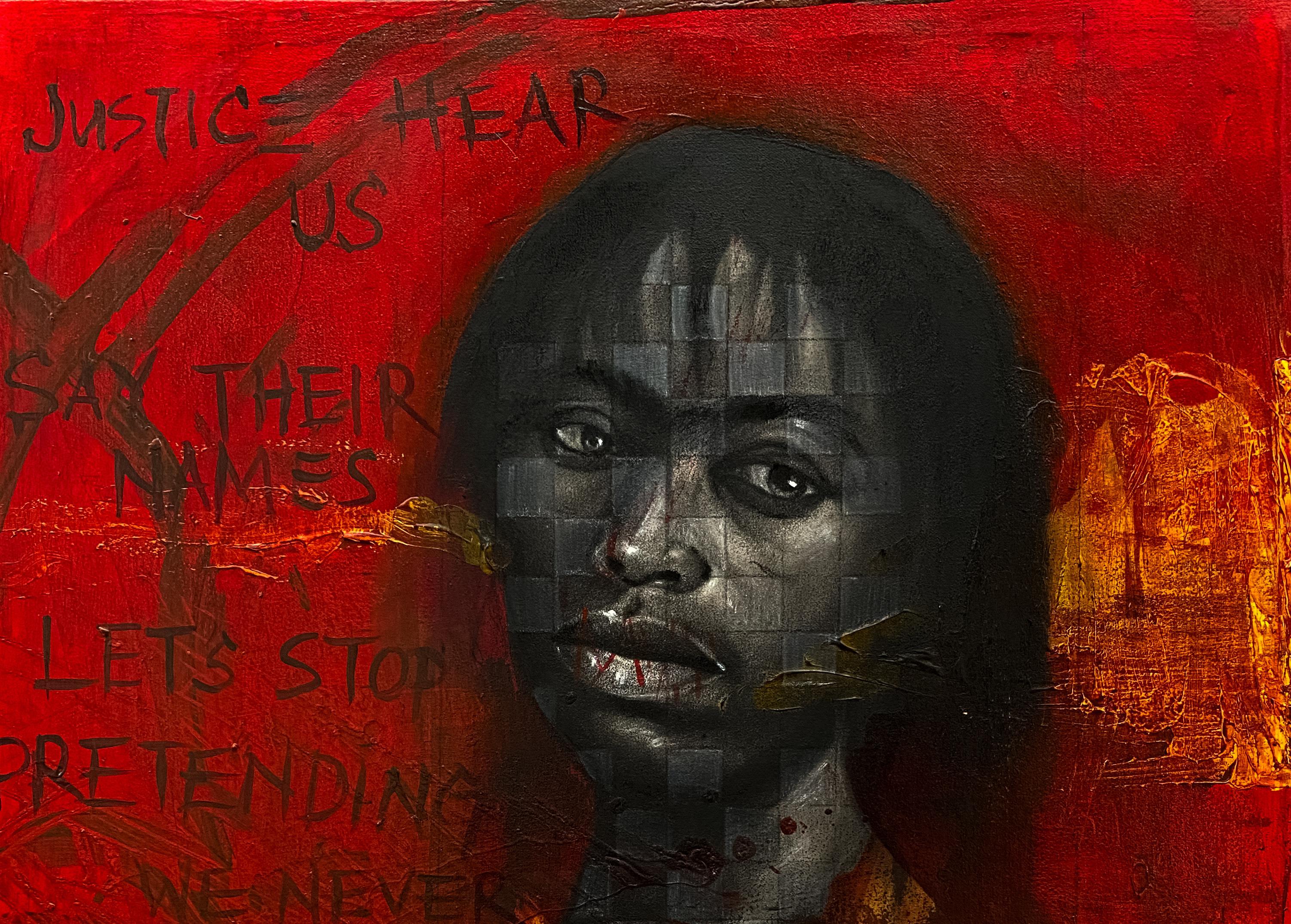 Weight They Cannot See One (Memorial of Emmett Till) -21e siècle, Contemporain - Painting de Oluwatosin Ogunniyi 