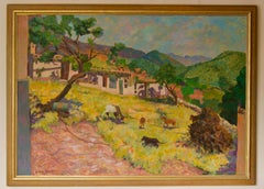Paisaje de pueblo de montaña - Pastel al óleo de finales del siglo XX por Olwen Tarrant