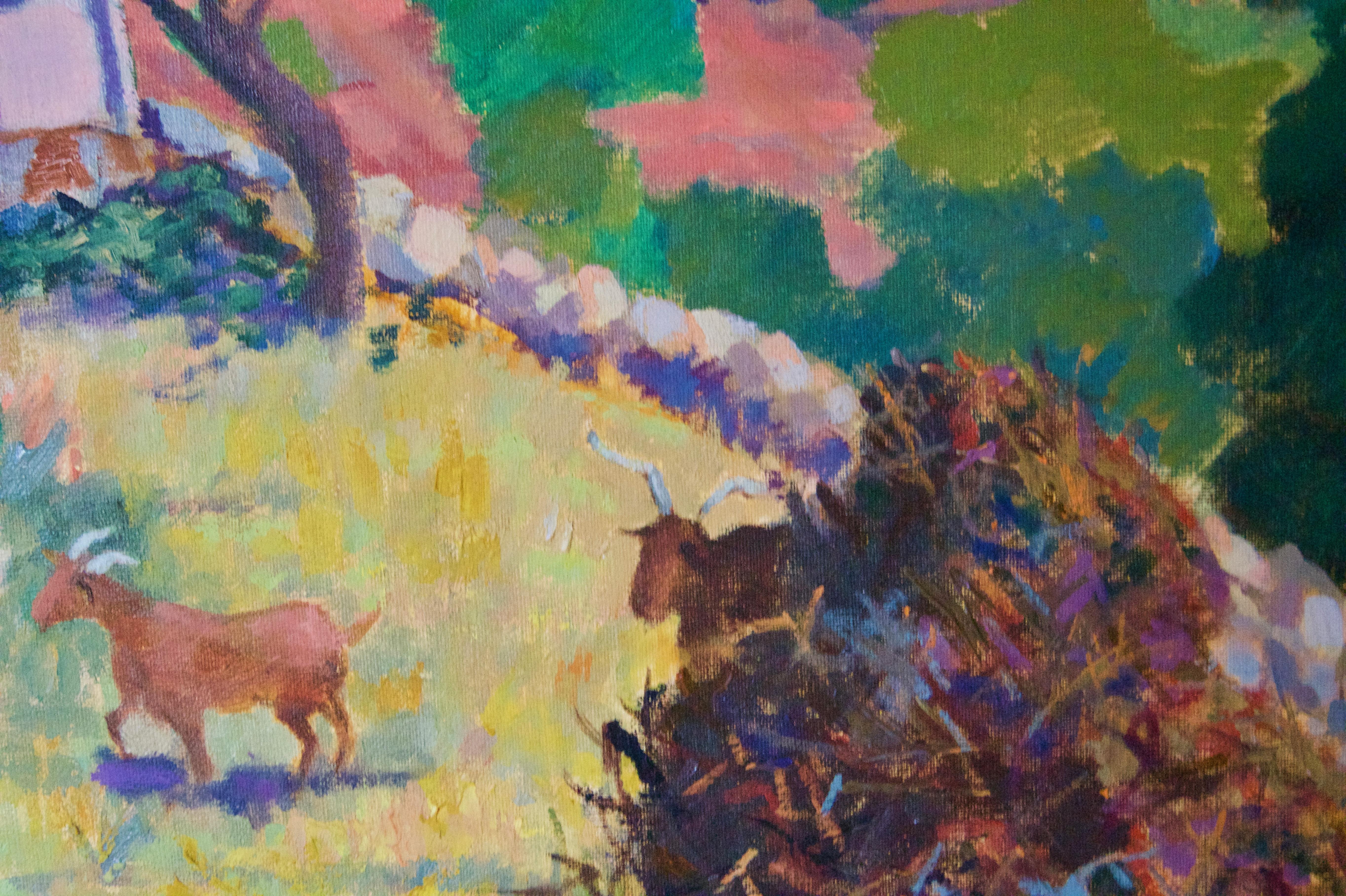 Mountain Village Landscape - Late 20th Century Oil Pastel by Olwen Tarrant 1