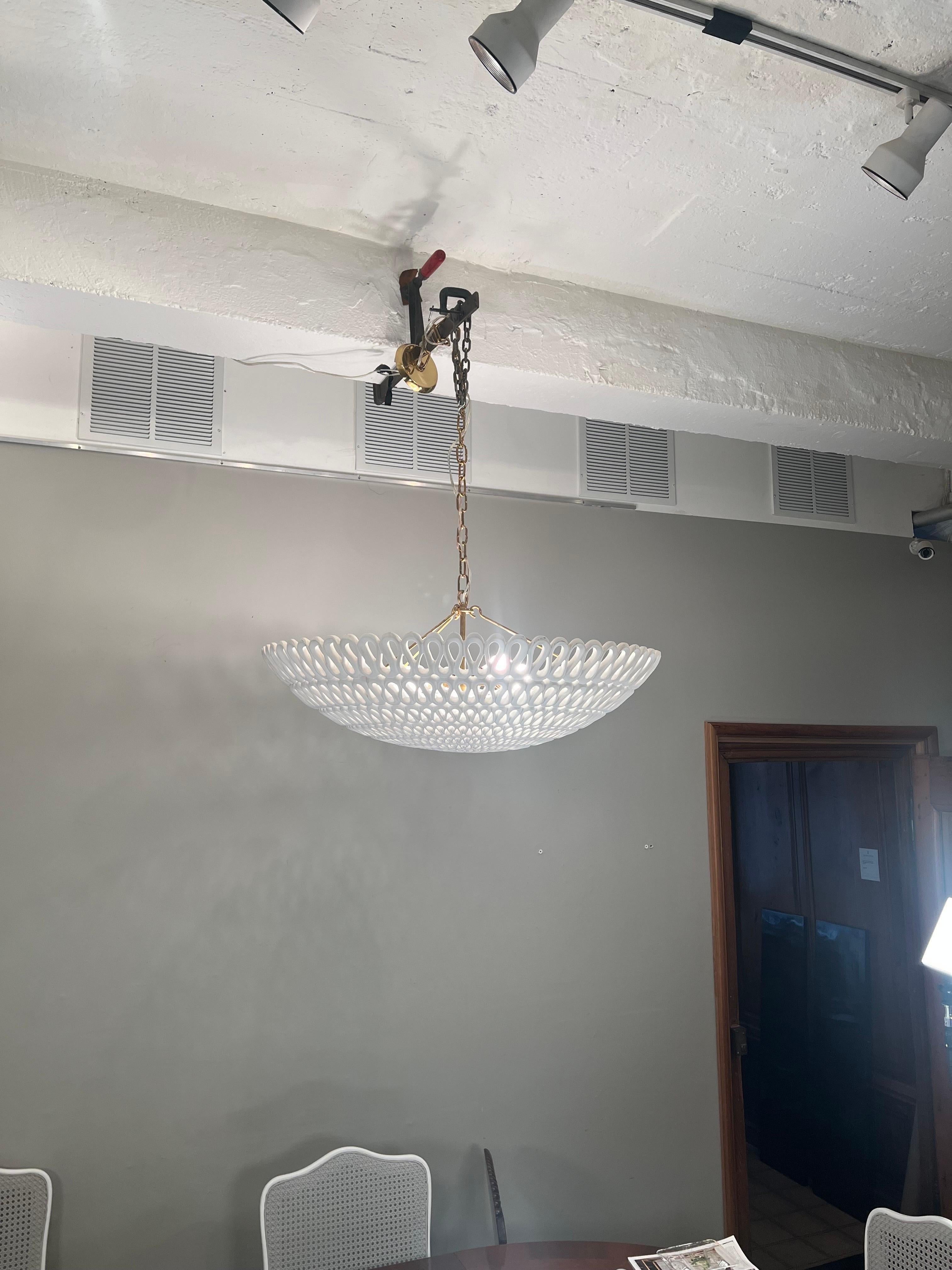 Oly Studio Pipa Modern Frost White Ribbon Bowl Chandelier, 1 in Stock 3