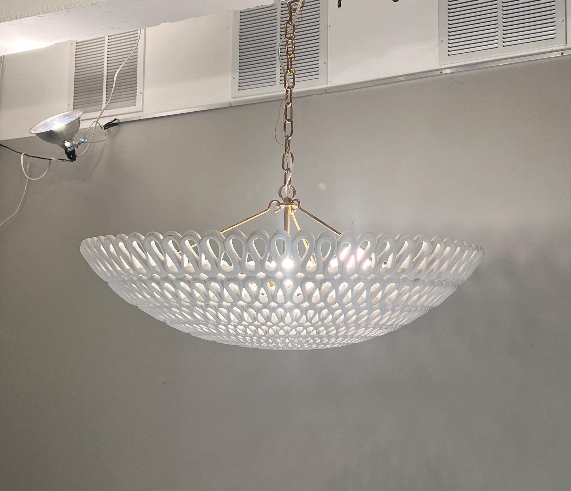 Oly Studio Pipa Modern Frost White Ribbon Bowl Chandelier, 1 in Stock 6