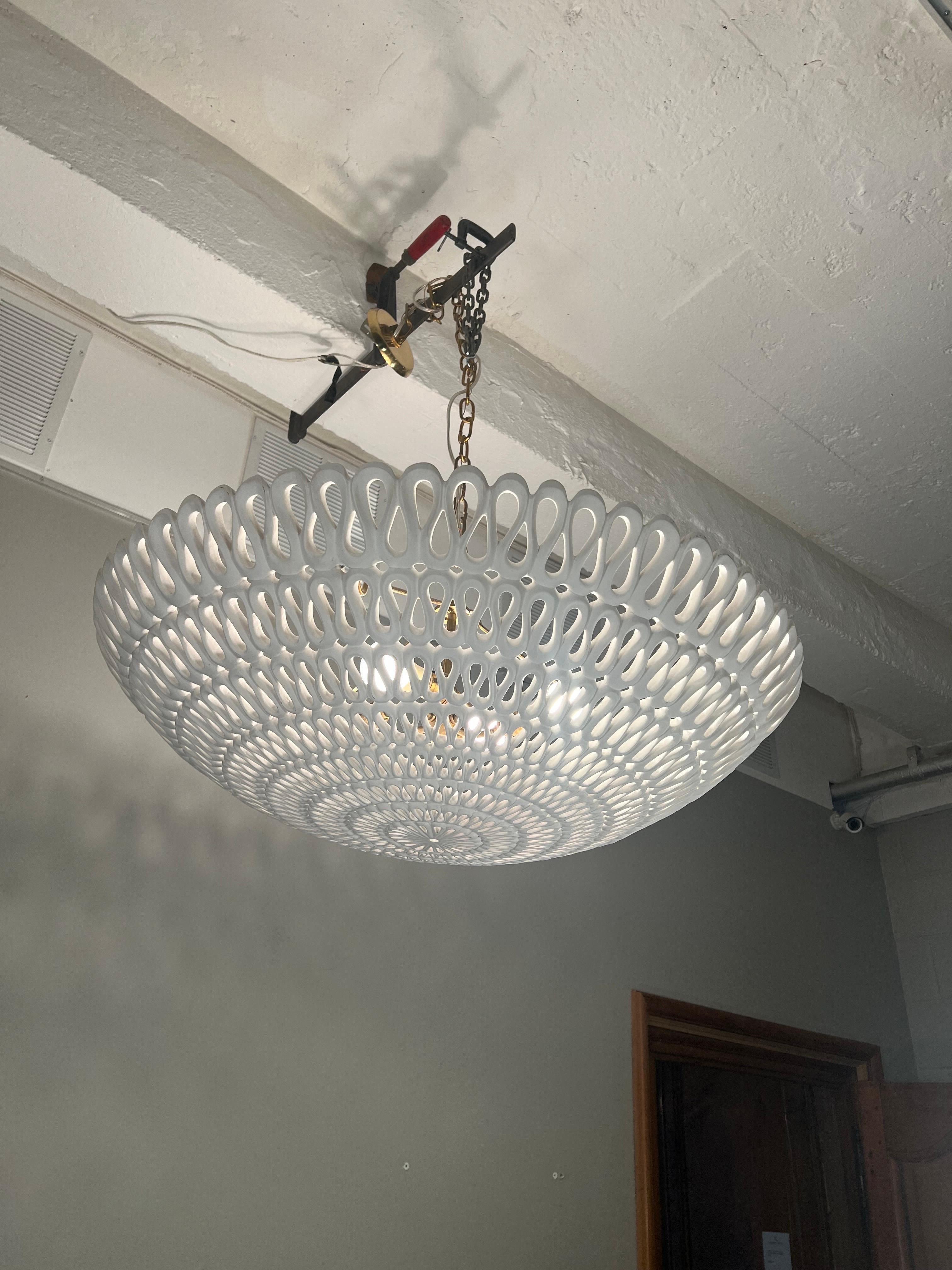 Oly Studio Pipa Modern Frost White Ribbon Bowl Chandelier, 1 in Stock 9