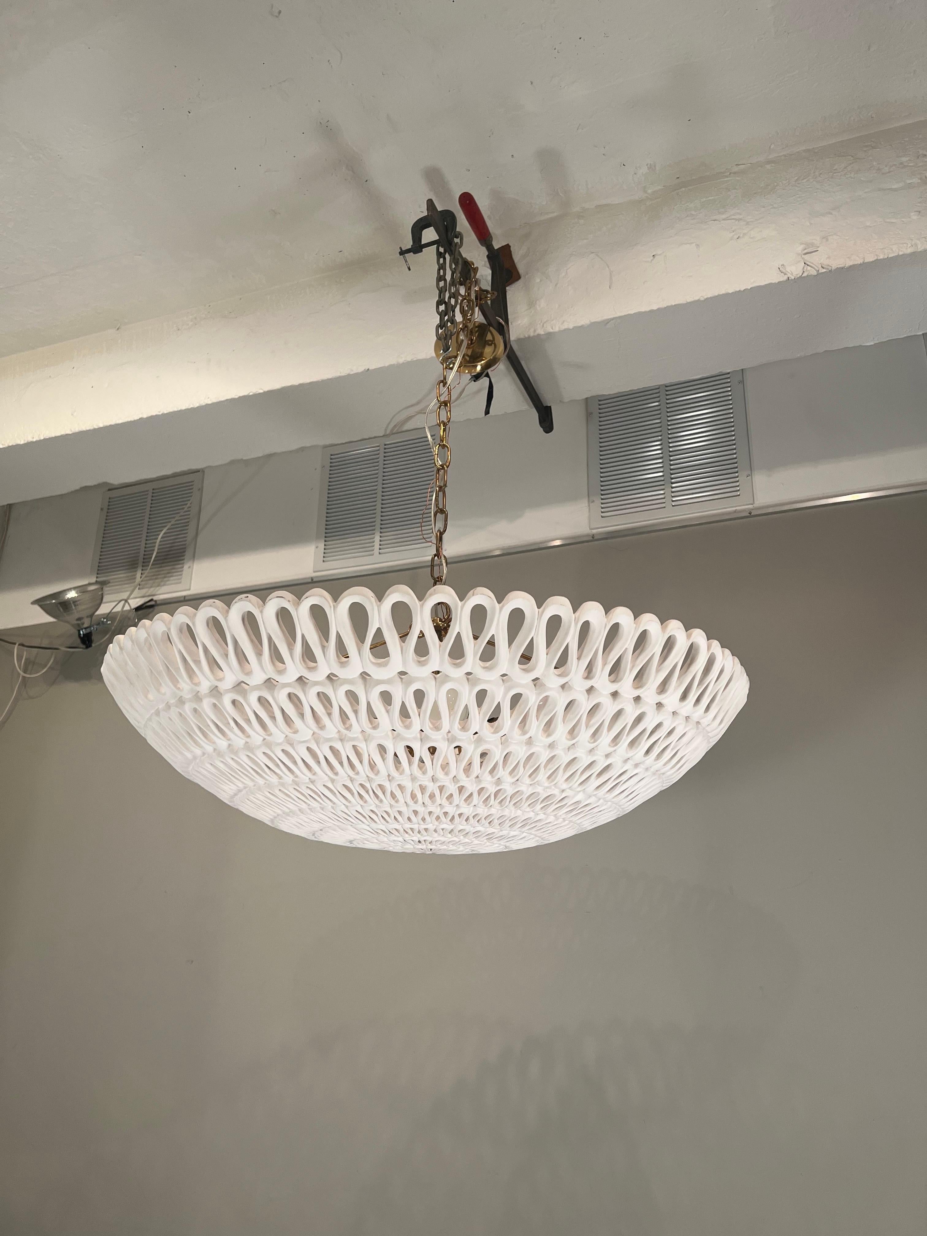 American Oly Studio Pipa Modern Frost White Ribbon Bowl Chandelier, 1 in Stock