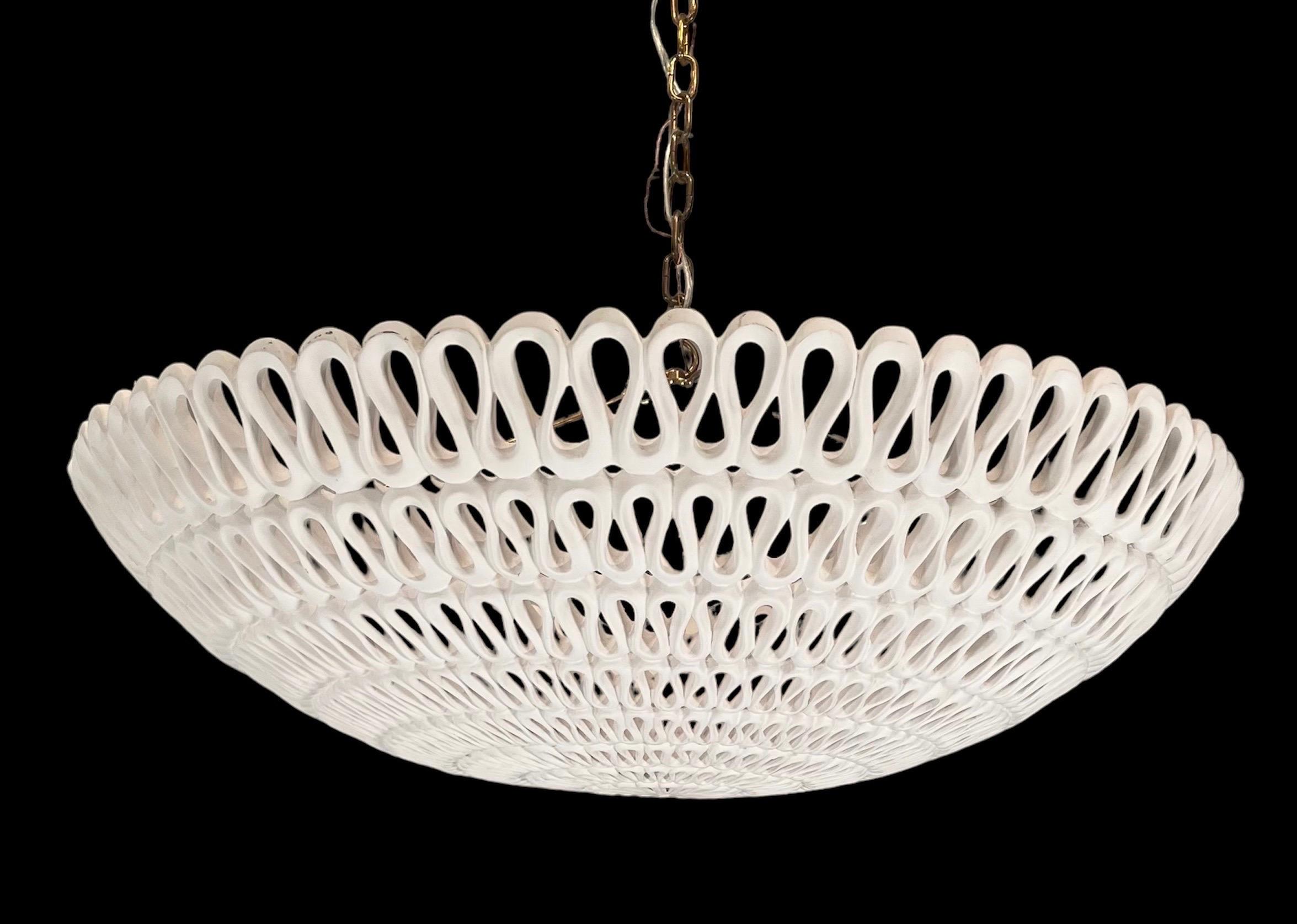 Resin Oly Studio Pipa Modern Frost White Ribbon Bowl Chandelier, 1 in Stock